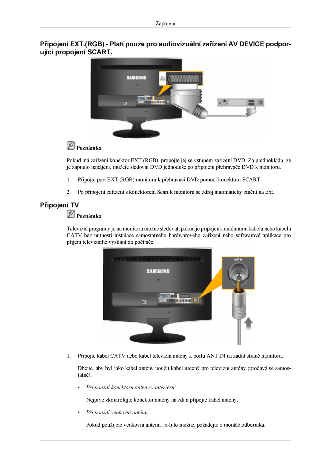 Samsung LS22TDDSUV/EN, LS20TDVSUV/EN, LS22TDVSUV/EN, LS20TDDSUV/EN manual Připojení TV, Při použití venkovní antény 