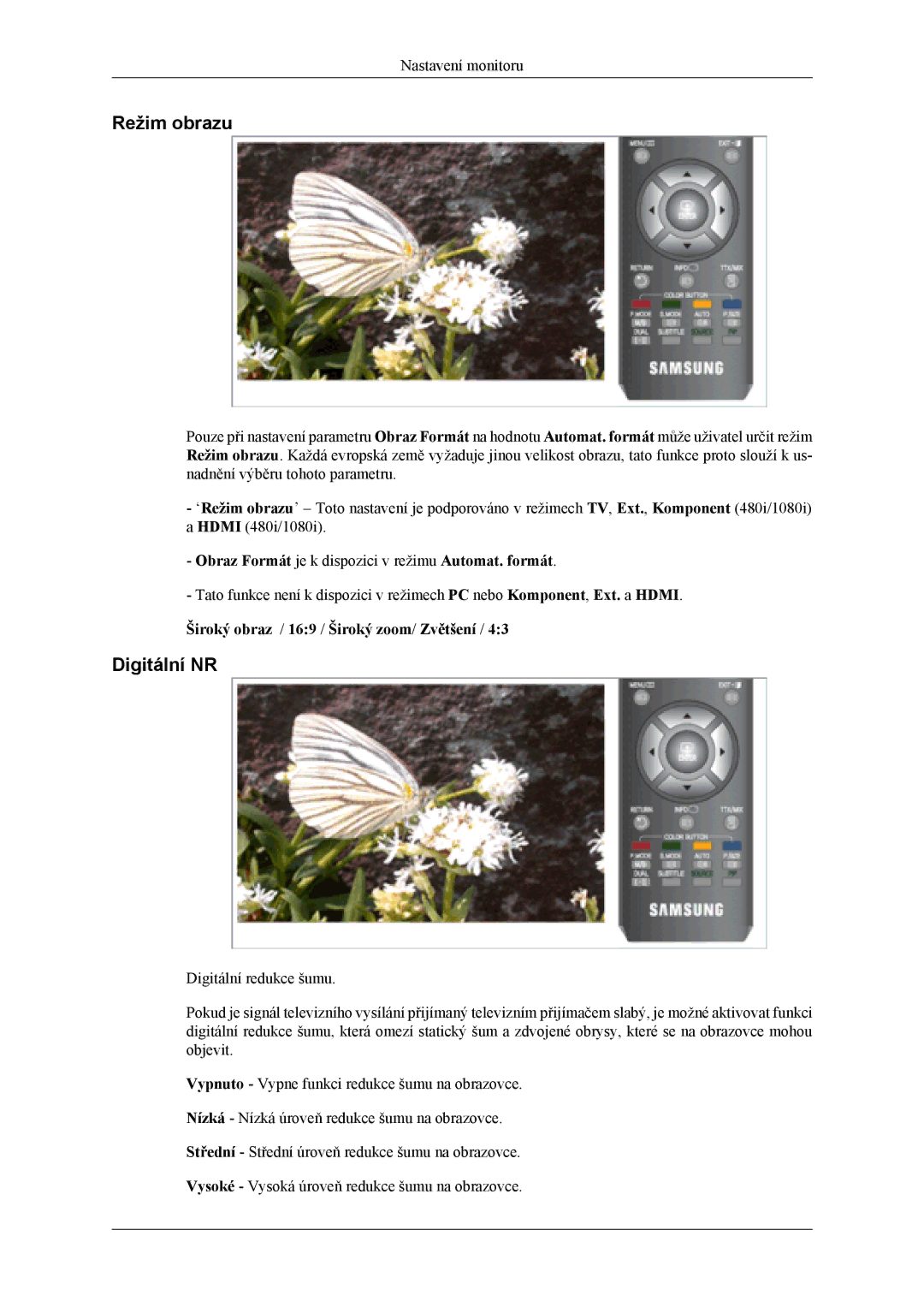 Samsung LS22TDDSUV/EN, LS20TDVSUV/EN manual Režim obrazu, Digitální NR, Obraz Formát je k dispozici v režimu Automat. formát 