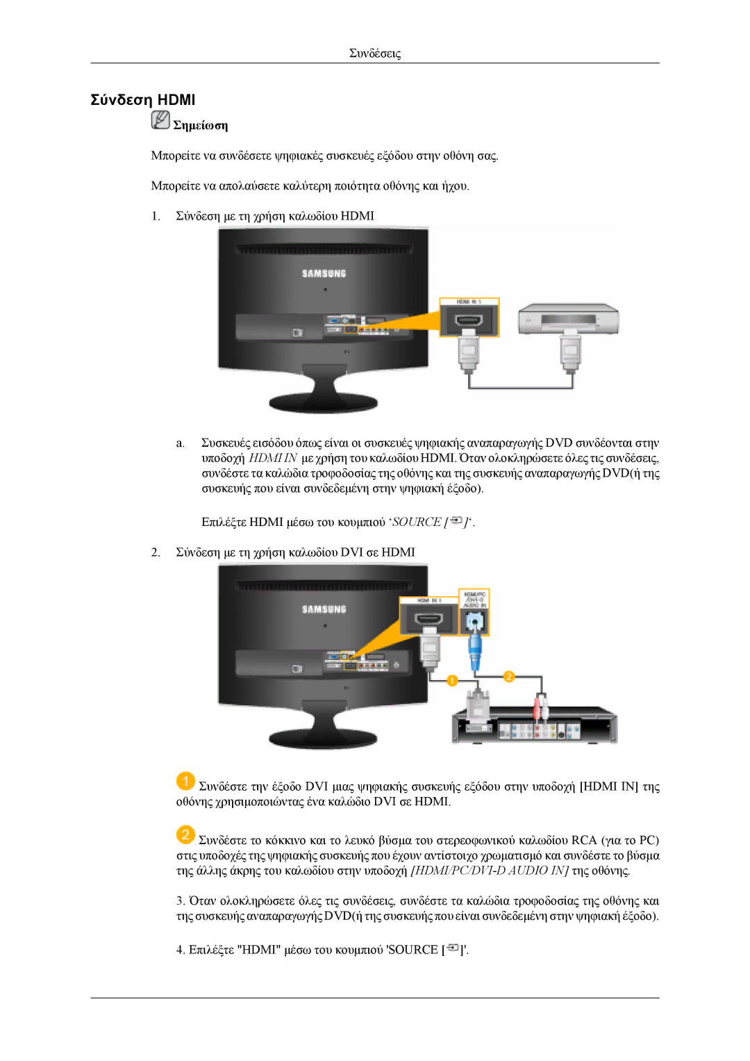 Samsung LS20TDDSUV/EN, LS20TDVSUV/EN, LS22TDVSUV/EN, LS22TDDSUV/EN manual Σύνδεση Hdmi 