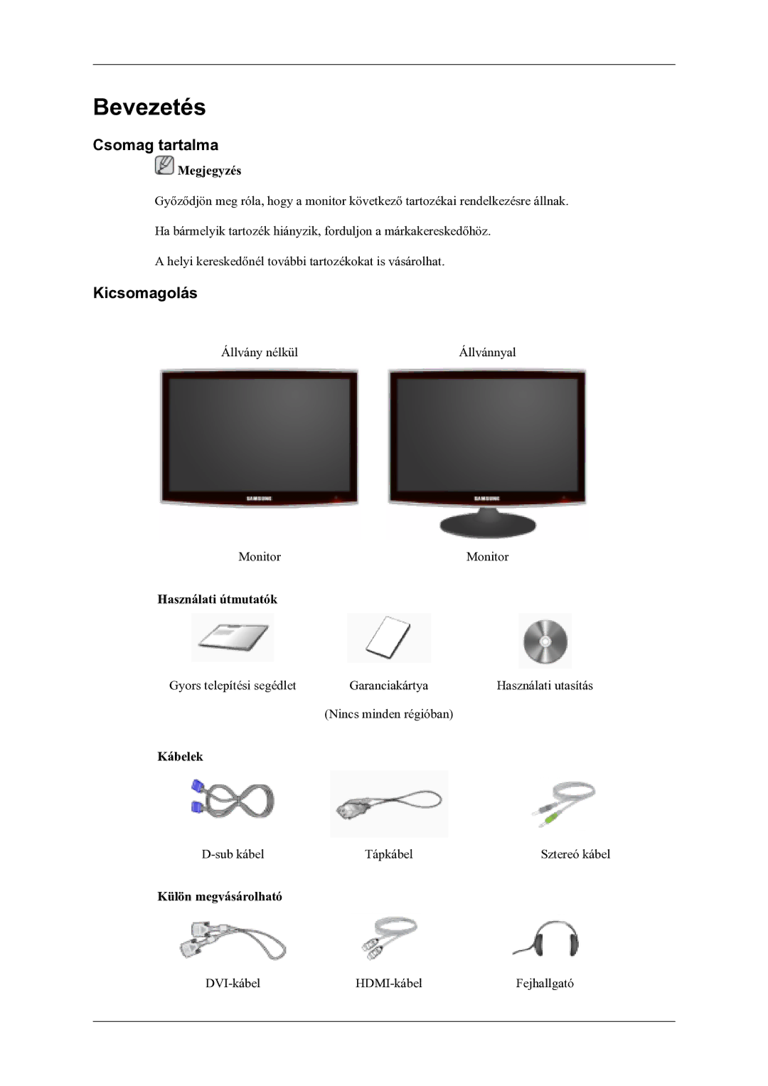 Samsung LS20TDDSUV/EN, LS20TDVSUV/EN, LS22TDVSUV/EN, LS22TDDSUV/EN manual Csomag tartalma, Kicsomagolás 