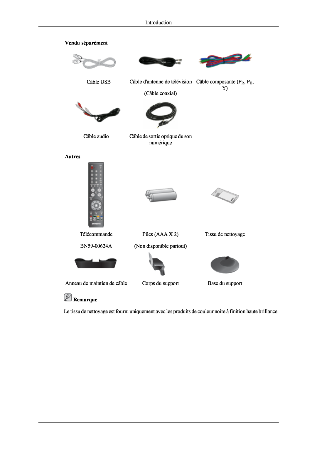 Samsung LS22TDDSUV/EN manual Autres, Vendu séparément, Remarque, Câble de sortie optique du son, Tissu de nettoyage 