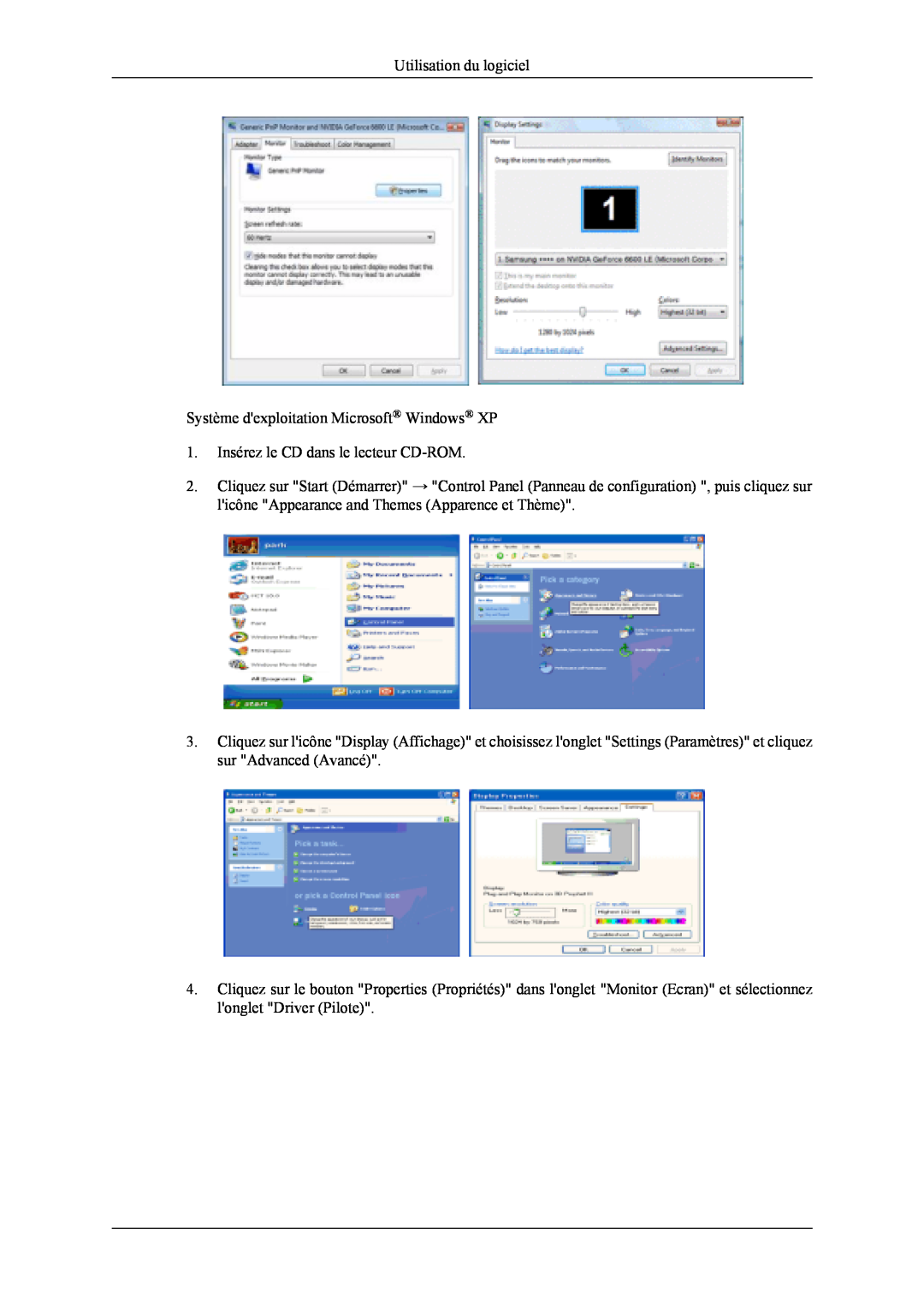 Samsung LS22TDVSUV/EN, LS20TDVSUV/EN, LS20TDDSUV/EN manual Utilisation du logiciel Système dexploitation Microsoft Windows XP 