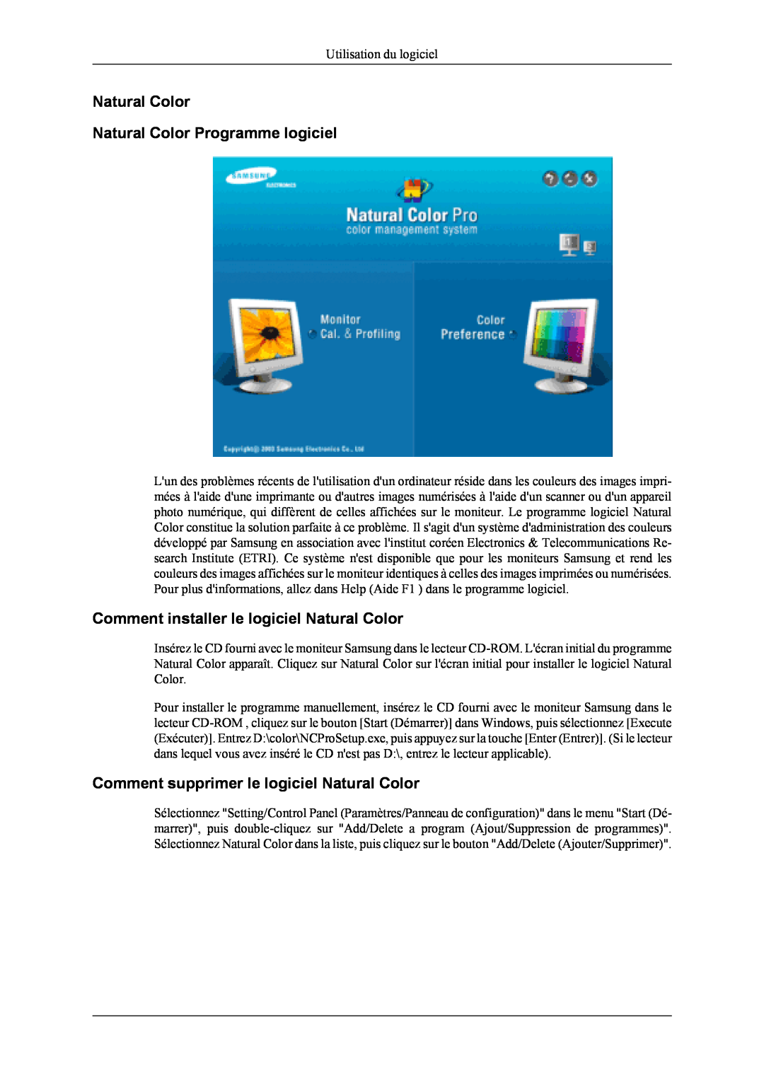 Samsung LS20TDDSUV/EN manual Natural Color Natural Color Programme logiciel, Comment installer le logiciel Natural Color 