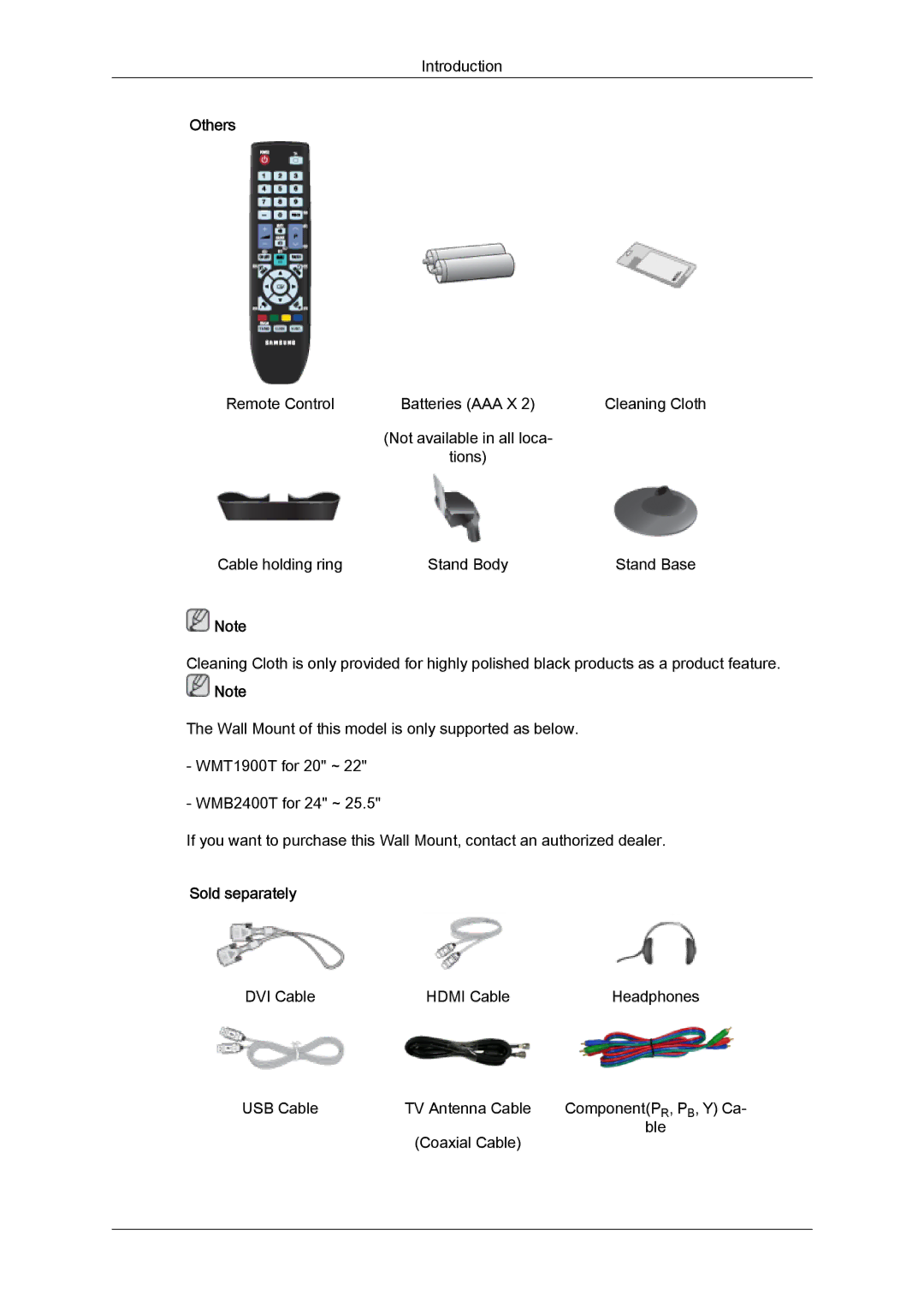 Samsung LS24TDVSUV/XE, LS20TDVSUV/EN, LS24TDVSUV/EN, LS24TDDSUV/EN, LS22TDVSUV/EN, LS20TDDSUV/EN manual Others, Sold separately 