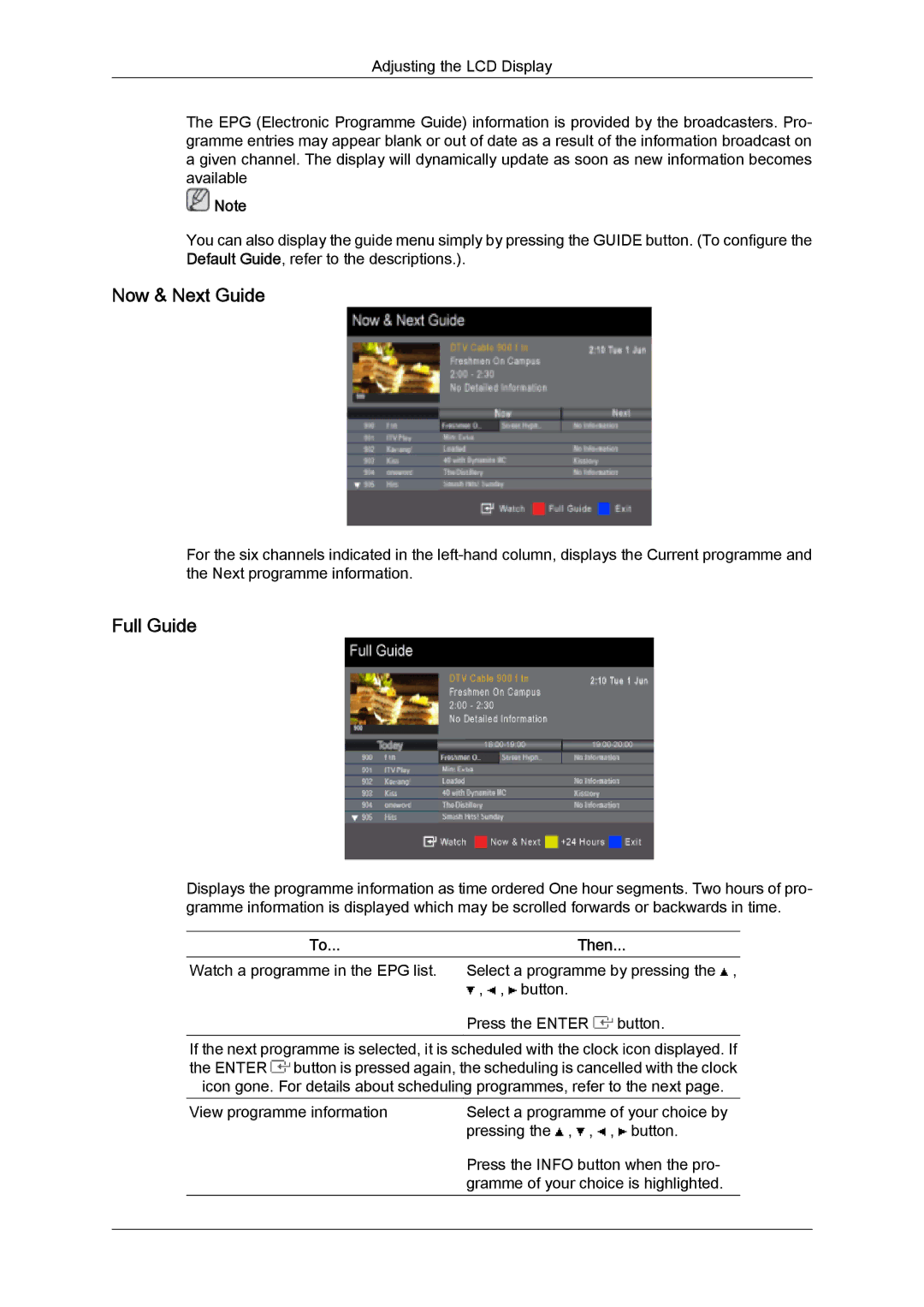 Samsung LS26TDVSUV/EN, LS20TDVSUV/EN, LS24TDVSUV/EN, LS24TDDSUV/EN, LS22TDVSUV/EN manual Now & Next Guide, Full Guide, Then 