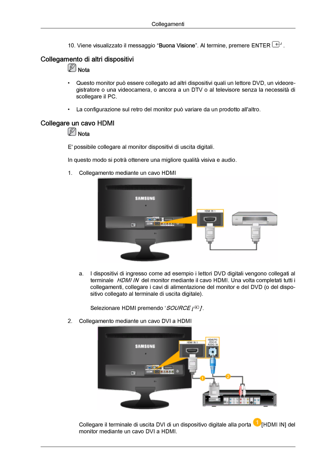 Samsung LS20TDDSUV/EN, LS20TDVSUV/EN, LS24TDVSUV/EN, LS24TDDSUV/EN Collegamento di altri dispositivi, Collegare un cavo Hdmi 