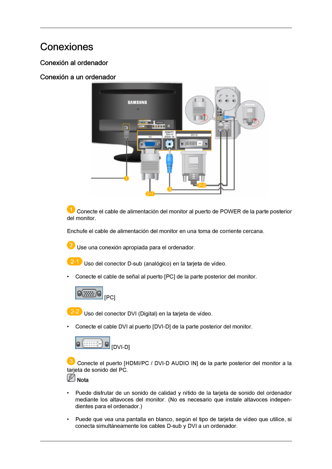 Samsung LS20TDDSUV/EN, LS20TDVSUV/EN, LS24TDVSUV/EN, LS24TDDSUV/EN Conexiones, Conexión al ordenador Conexión a un ordenador 