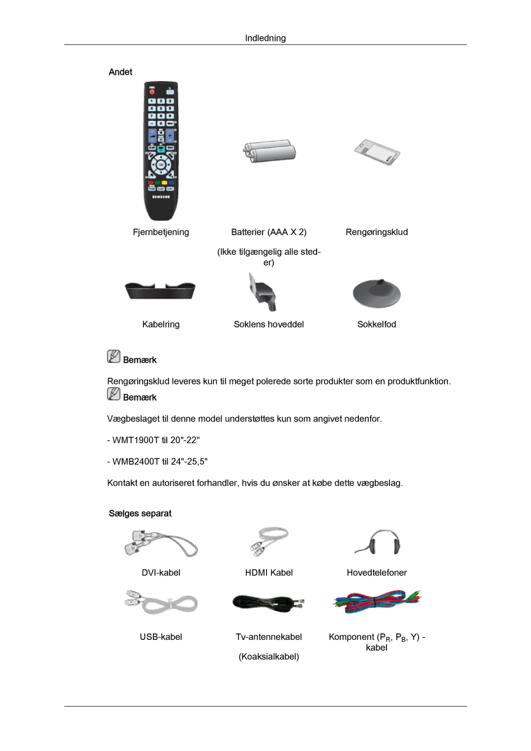 Samsung LS26TDVSUV/XE, LS20TDVSUV/EN, LS24TDVSUV/EN, LS24TDDSUV/EN, LS22TDVSUV/EN, LS20TDDSUV/EN manual Andet, Sælges separat 