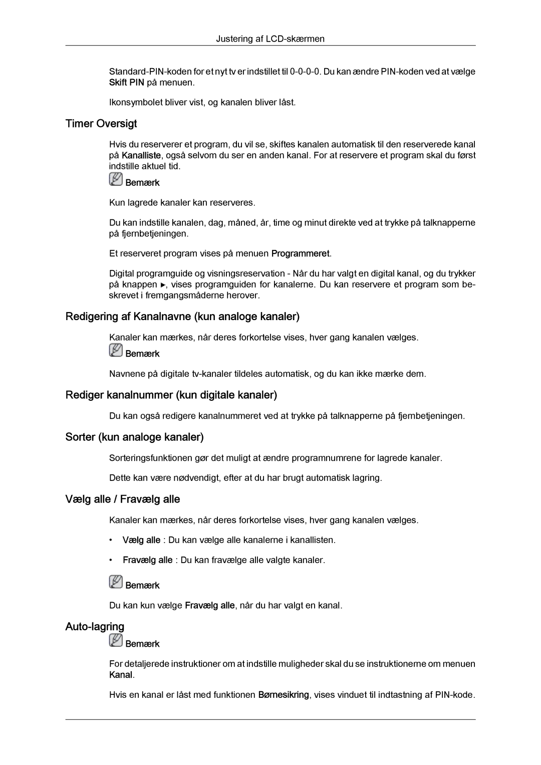 Samsung LS24TDDSUV/EN manual Timer Oversigt, Redigering af Kanalnavne kun analoge kanaler, Sorter kun analoge kanaler 