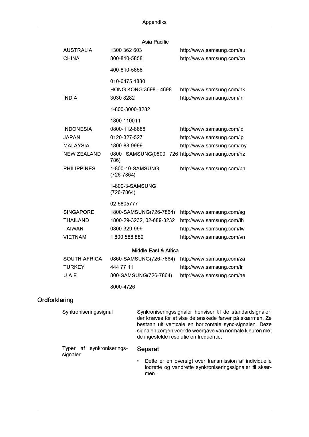 Samsung LS24TDDSUV/EN, LS20TDVSUV/EN, LS24TDVSUV/EN, LS22TDVSUV/EN, LS20TDDSUV/EN, LS22TDDSUV/EN Ordforklaring, Asia Pacific 