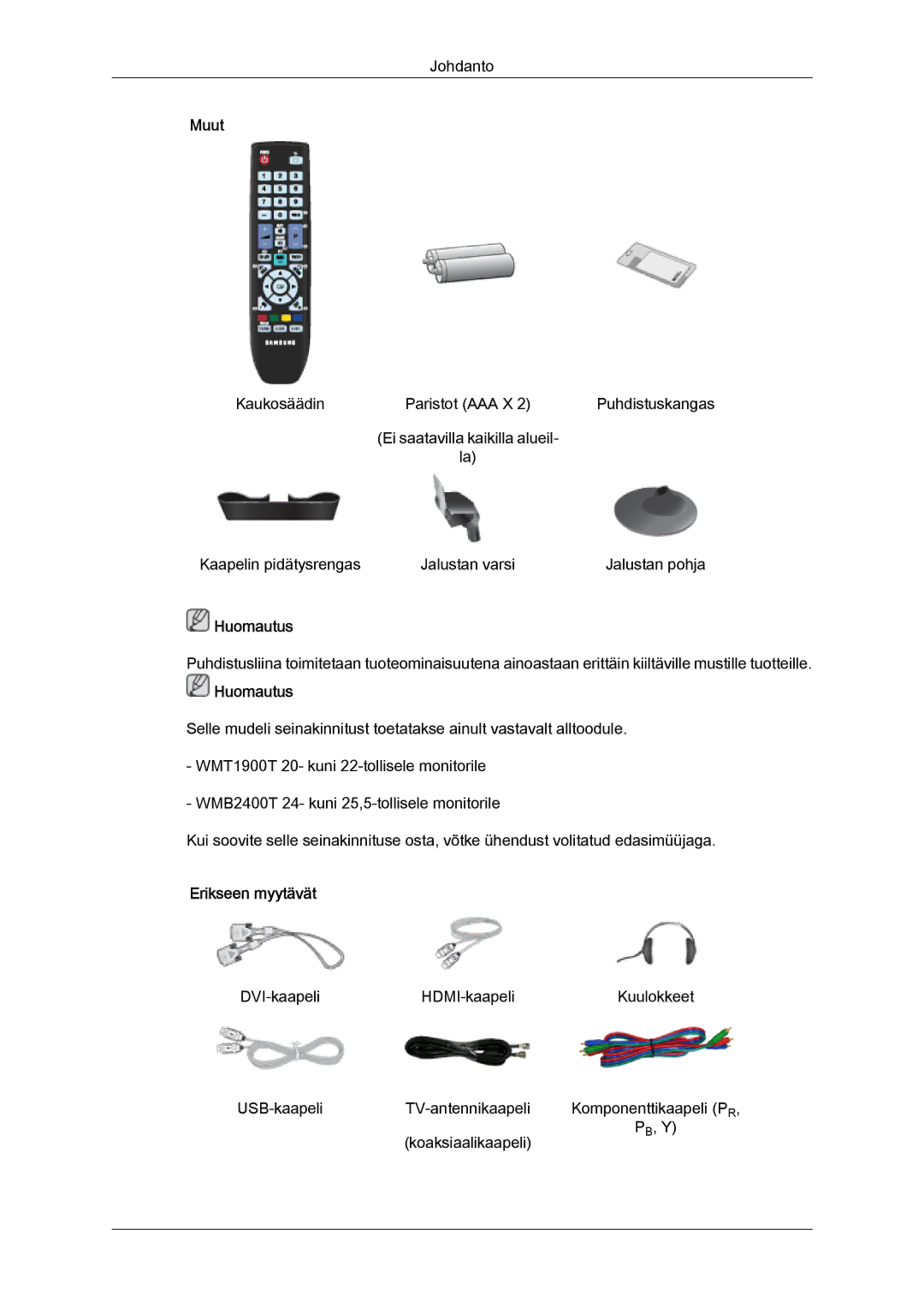 Samsung LS20TDVSUV/EN, LS24TDVSUV/EN, LS24TDDSUV/EN, LS22TDVSUV/EN, LS20TDDSUV/EN, LS22TDDSUV/EN manual Muut, Erikseen myytävät 