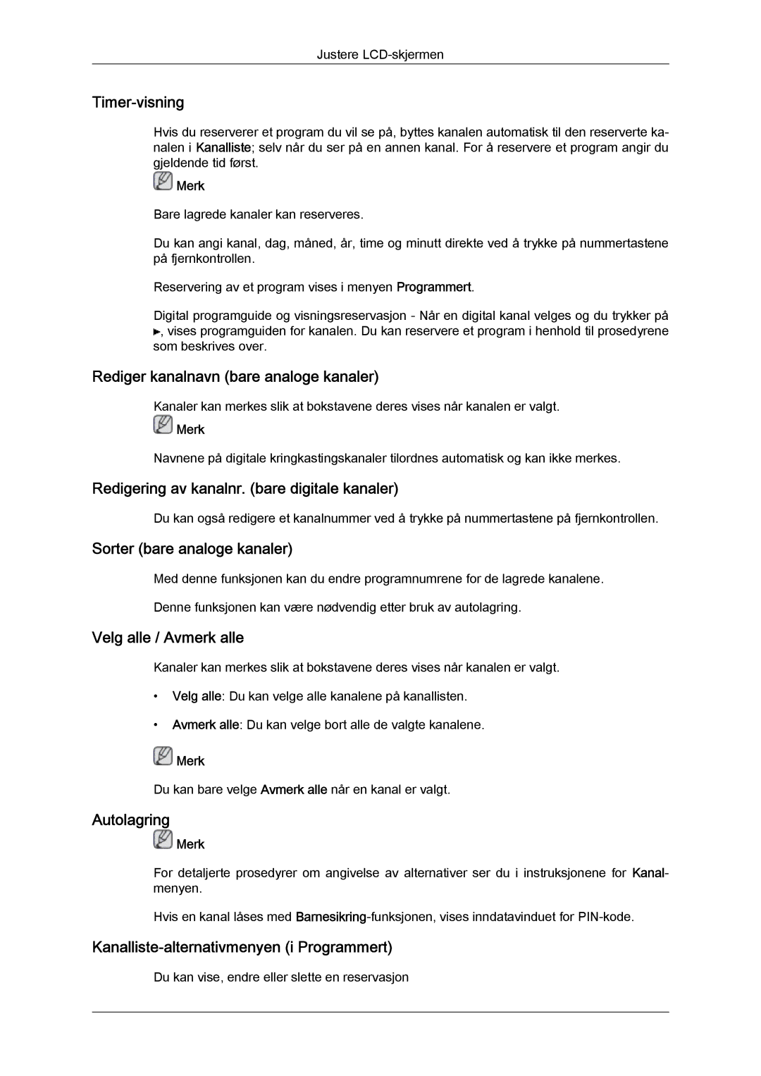 Samsung LS24TDVSUV/EN Timer-visning, Rediger kanalnavn bare analoge kanaler, Redigering av kanalnr. bare digitale kanaler 