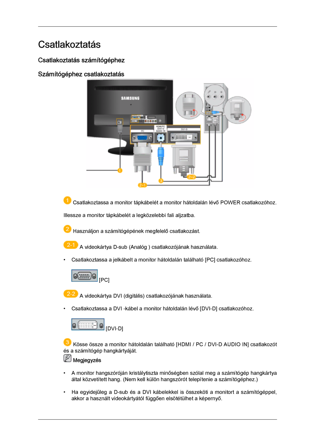 Samsung LS22TDDSUV/EN, LS20TDVSUV/EN, LS24TDVSUV/EN manual Csatlakoztatás számítógéphez Számítógéphez csatlakoztatás 