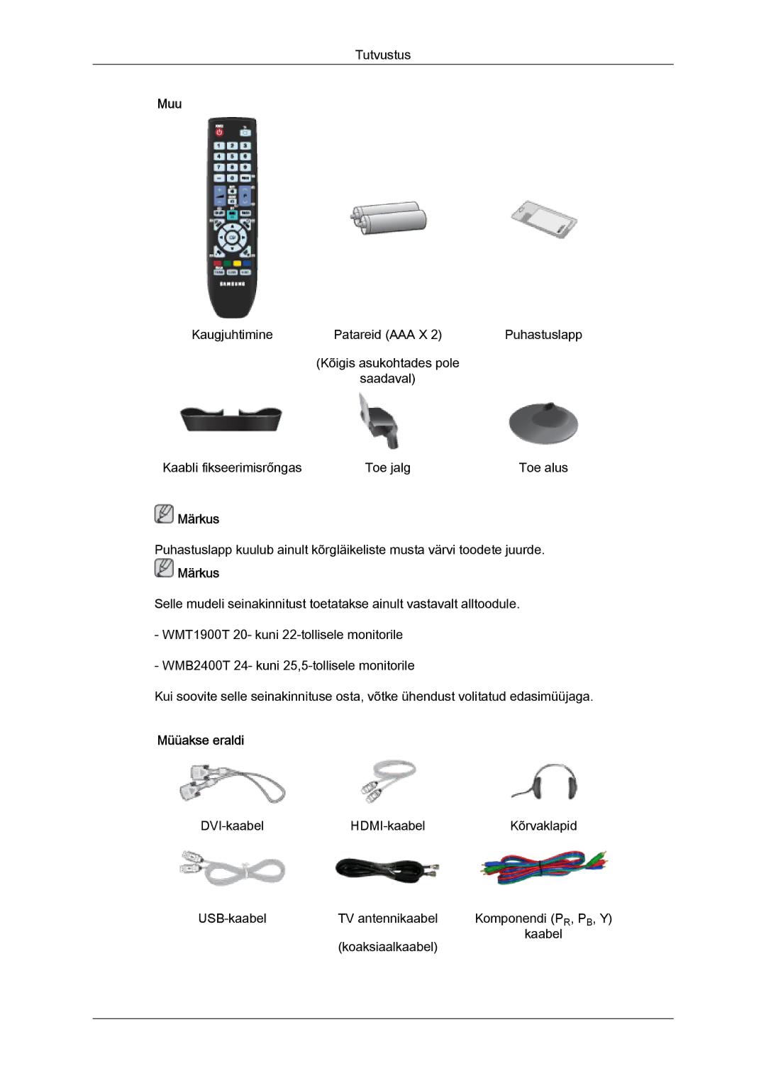 Samsung LS20TDDSUV/EN, LS20TDVSUV/EN, LS24TDVSUV/EN, LS24TDDSUV/EN, LS22TDVSUV/EN, LS22TDDSUV/EN manual Muu, Müüakse eraldi 