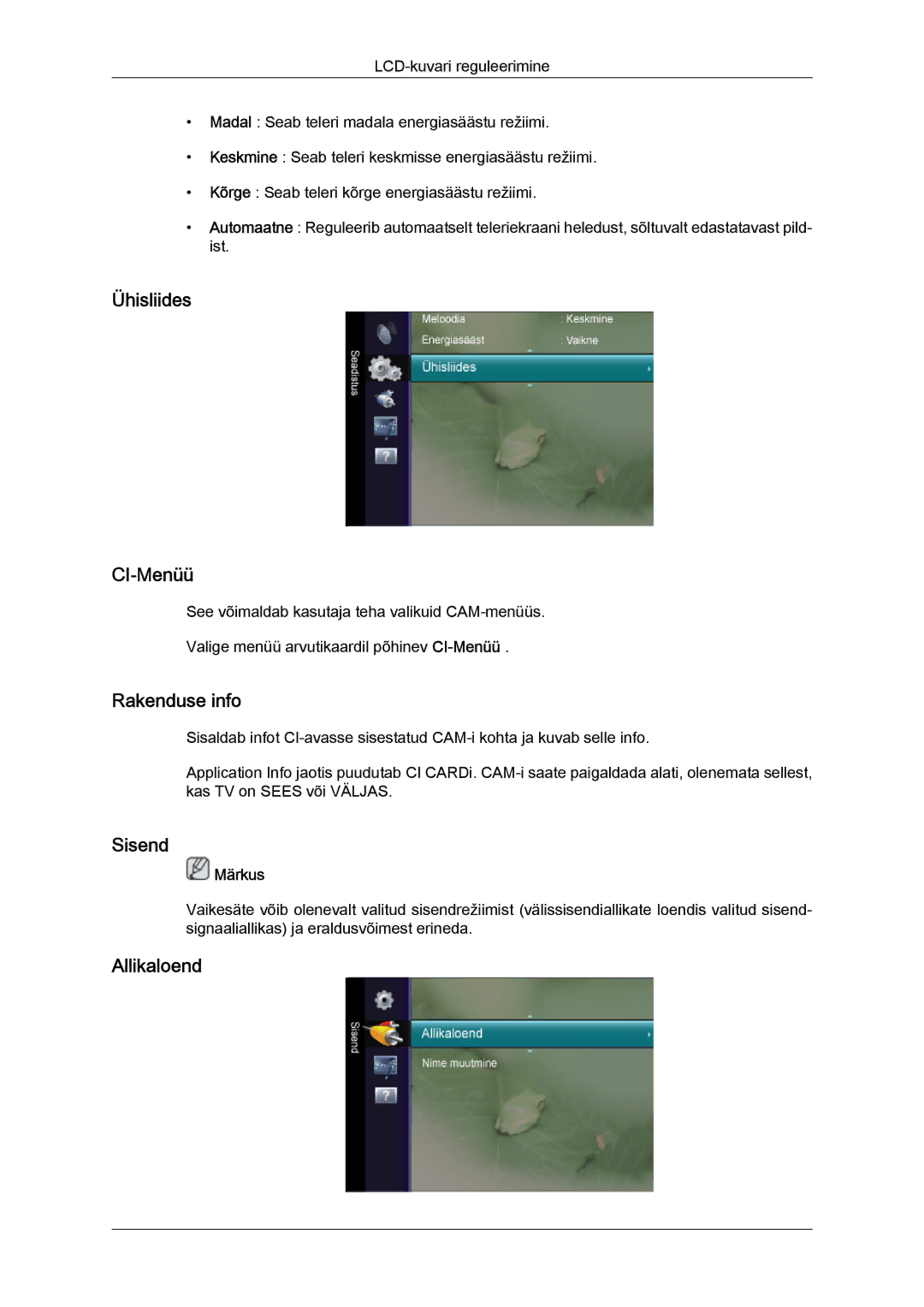 Samsung LS24TDDSUV/EN, LS20TDVSUV/EN, LS24TDVSUV/EN, LS22TDVSUV/EN Ühisliides CI-Menüü, Rakenduse info, Sisend, Allikaloend 