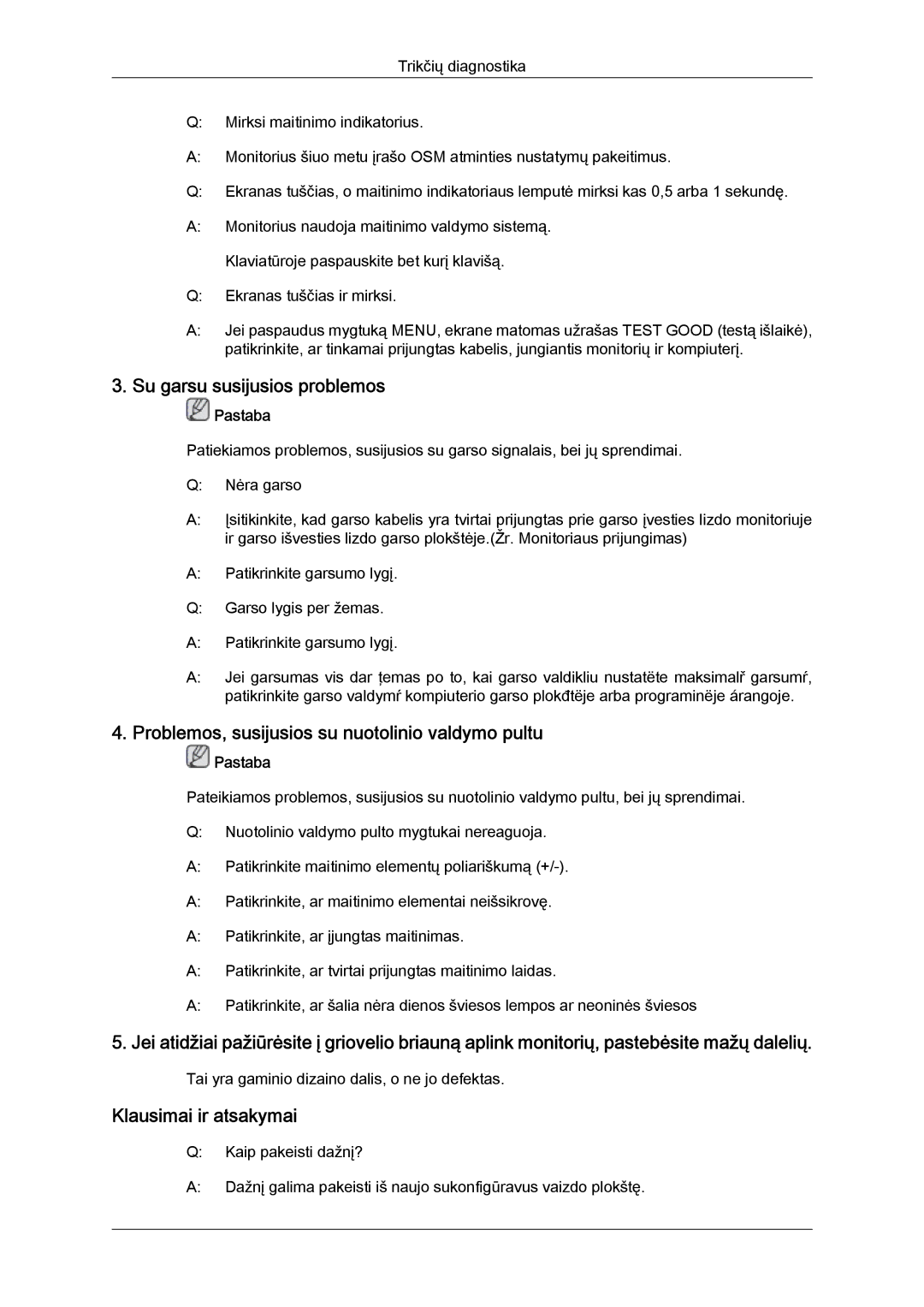 Samsung LS26TDDSUV/EN, LS20TDVSUV/EN manual Su garsu susijusios problemos, Problemos, susijusios su nuotolinio valdymo pultu 