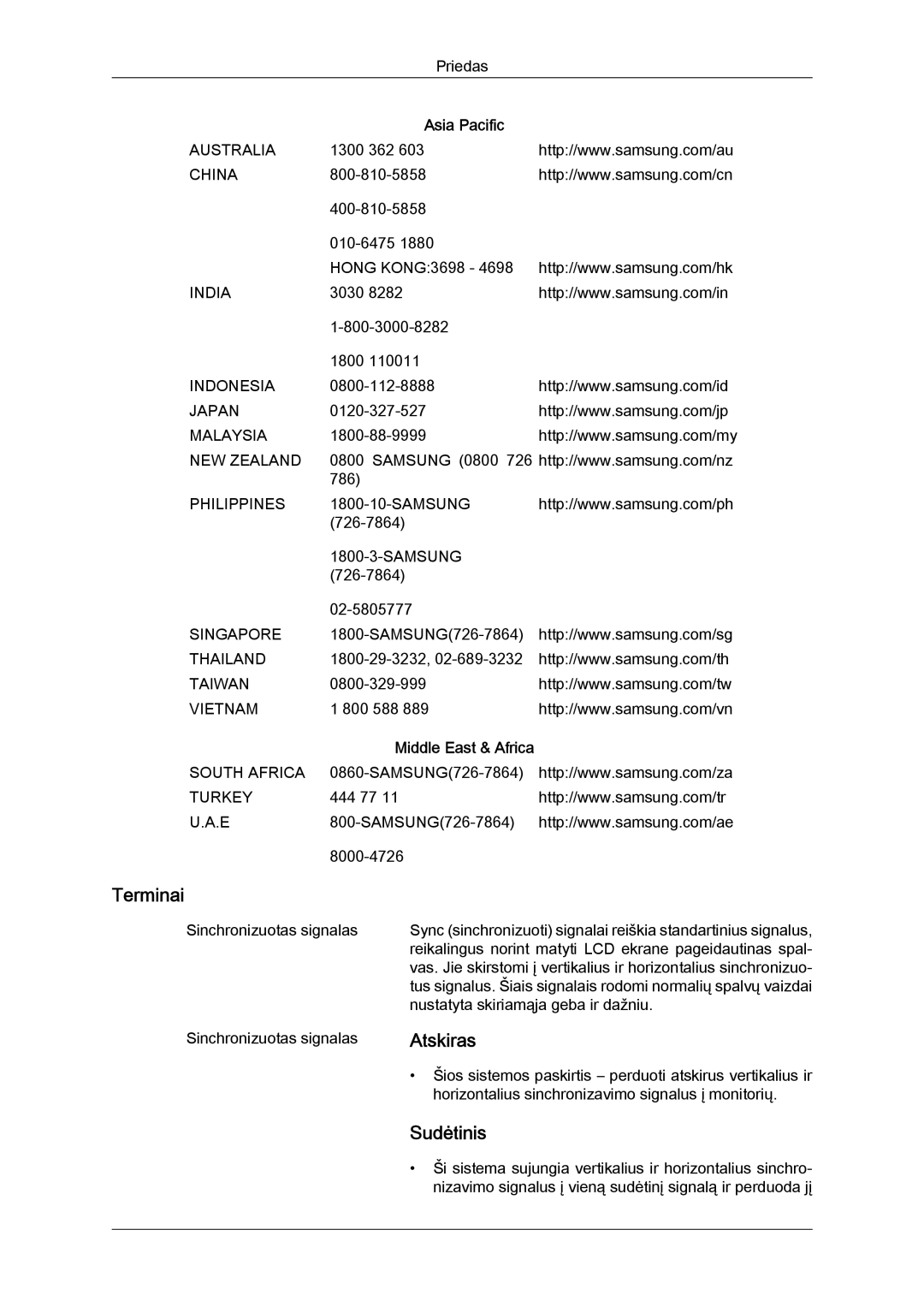 Samsung LS20TDVSUV/EN, LS24TDVSUV/EN, LS24TDDSUV/EN, LS22TDVSUV/EN, LS20TDDSUV/EN, LS22TDDSUV/EN Terminai, Atskiras, Sudėtinis 