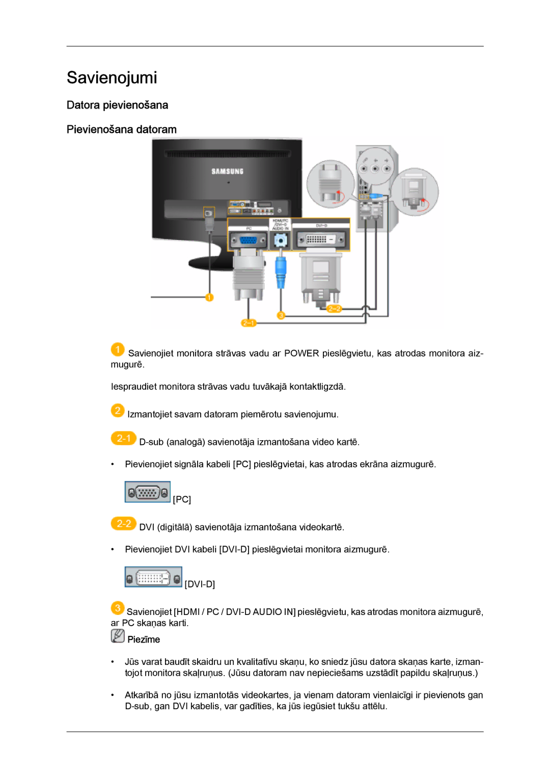 Samsung LS26TDDSUV/EN, LS20TDVSUV/EN, LS24TDVSUV/EN, LS24TDDSUV/EN Savienojumi, Datora pievienošana Pievienošana datoram 