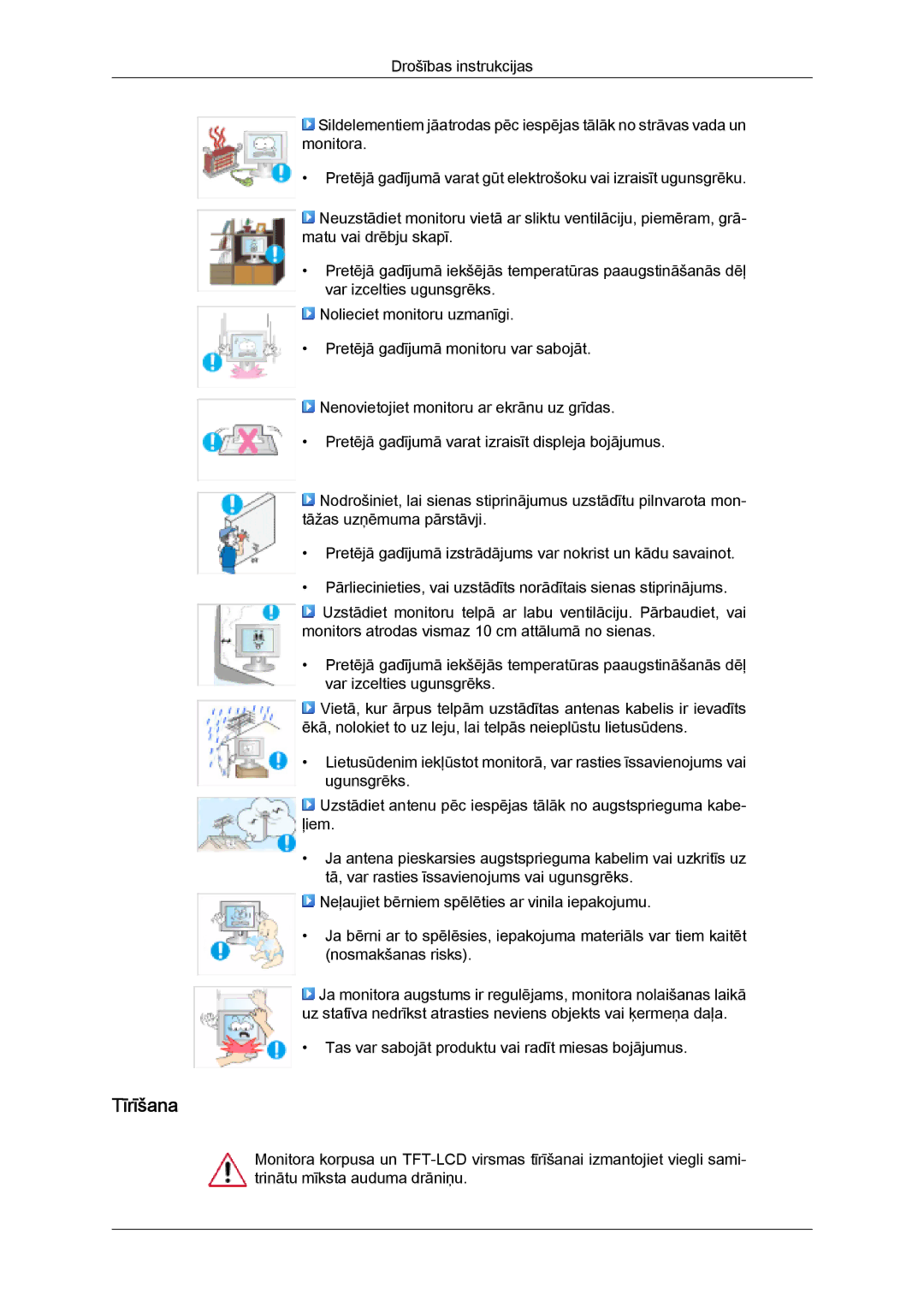 Samsung LS20TDDSUV/EN, LS20TDVSUV/EN, LS24TDVSUV/EN, LS24TDDSUV/EN, LS22TDVSUV/EN, LS22TDDSUV/EN, LS26TDDSUV/EN manual Tīrīšana 