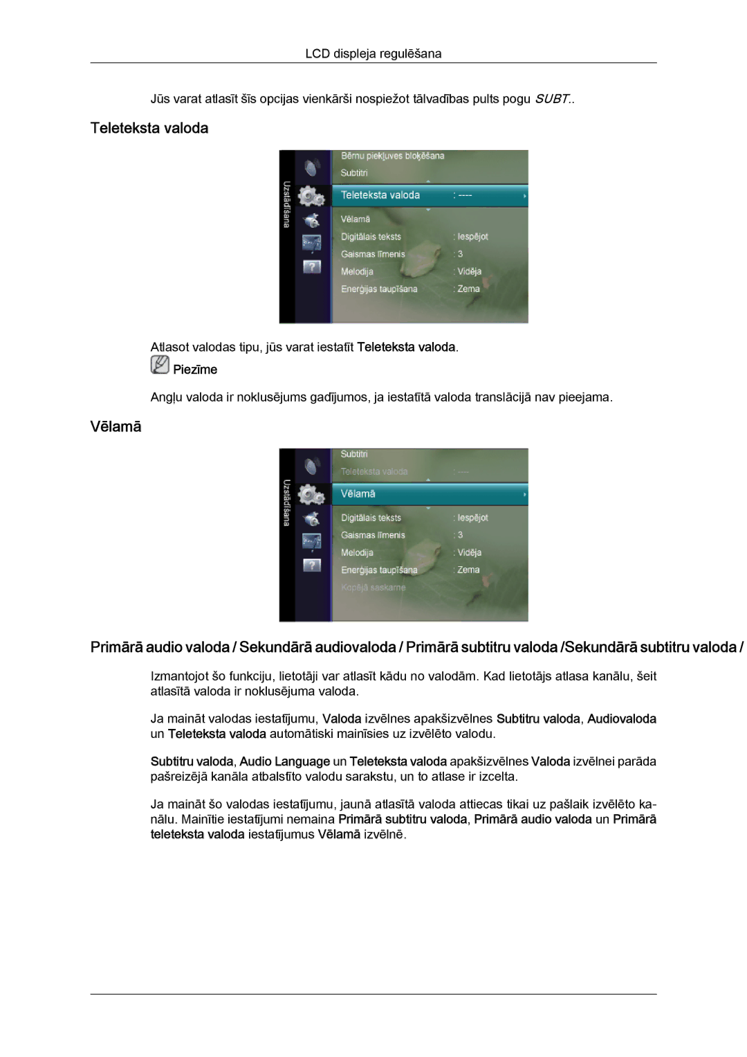 Samsung LS26TDDSUV/EN, LS20TDVSUV/EN, LS24TDVSUV/EN, LS24TDDSUV/EN, LS22TDVSUV/EN, LS20TDDSUV/EN Teleteksta valoda, Vēlamā 