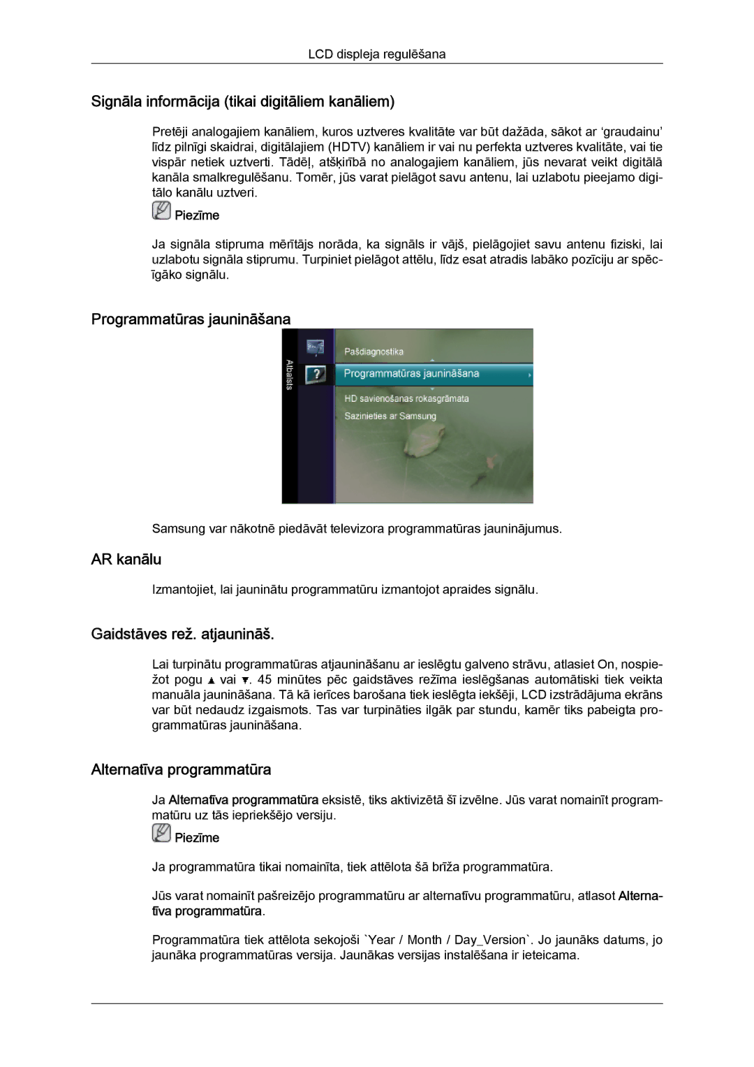 Samsung LS20TDVSUV/EN, LS24TDVSUV/EN Signāla informācija tikai digitāliem kanāliem, Programmatūras jaunināšana, AR kanālu 