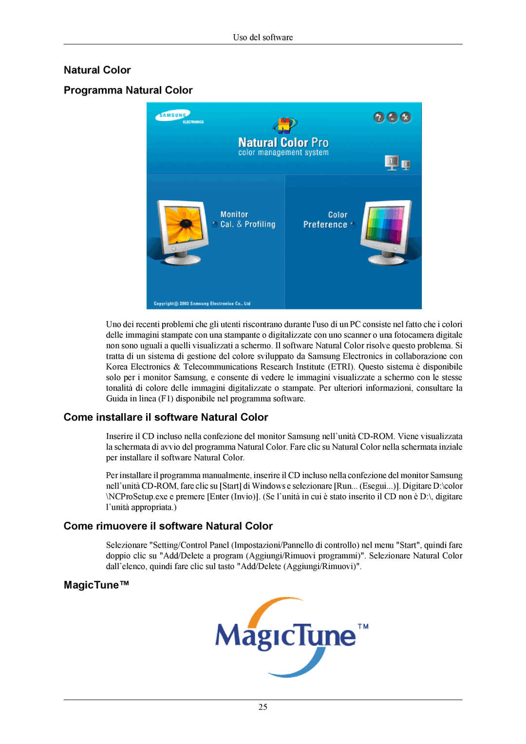 Samsung LS22TWHSUV/EN manual Natural Color Programma Natural Color, Come installare il software Natural Color, MagicTune 
