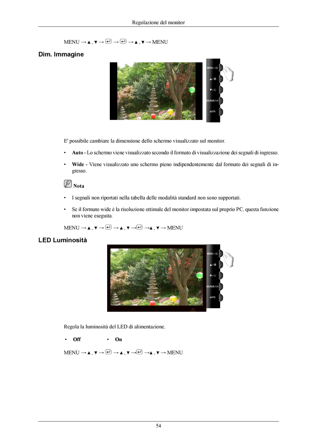 Samsung LS22TWHSUV/CT, LS20TWHSUV/EN, LS19TWHSUV/EN, LS22TWHSUV/EN manual Regolazione del monitor Menu → , → → → , → Menu 