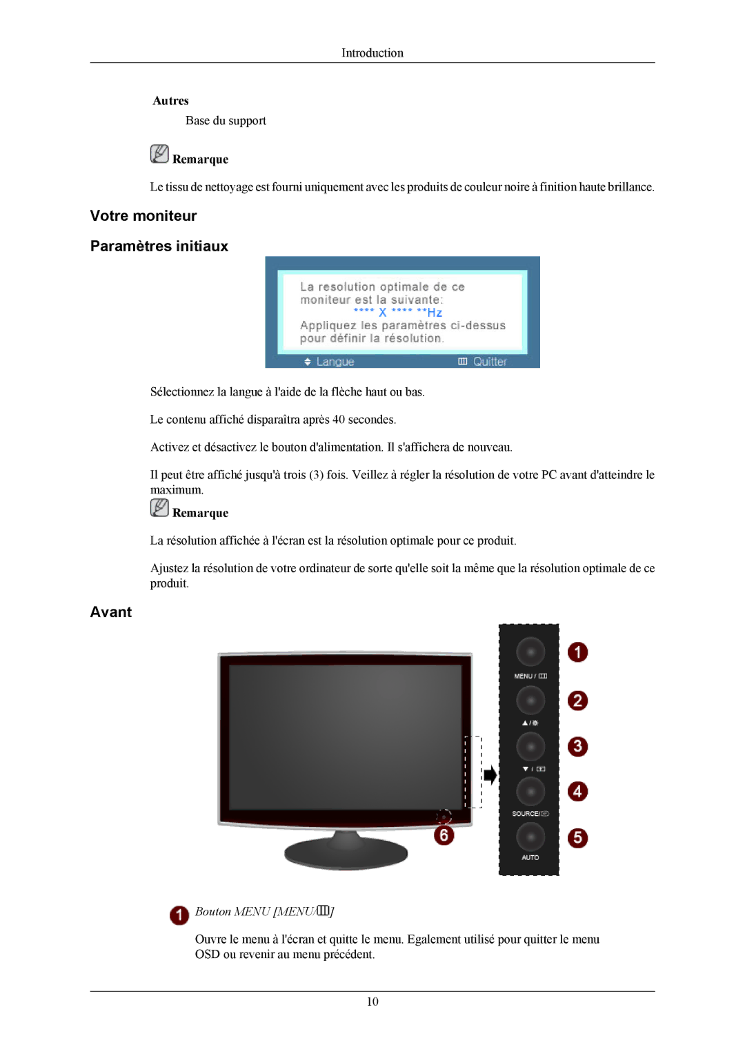 Samsung LS22TWHSUV/EN, LS20TWHSUV/EN, LS19TWHSUV/EN manual Votre moniteur Paramètres initiaux, Avant 