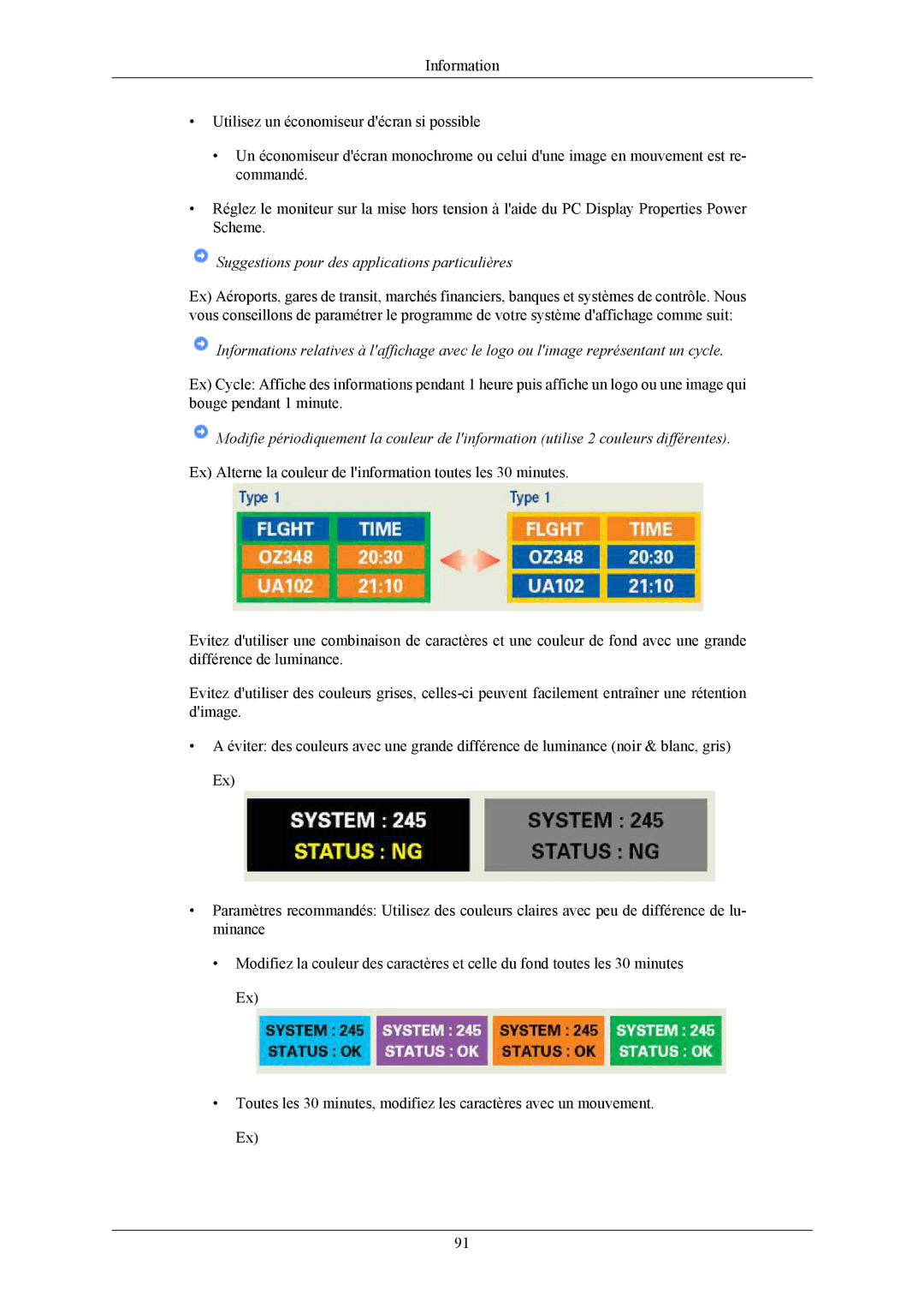 Samsung LS22TWHSUV/EN, LS20TWHSUV/EN, LS19TWHSUV/EN manual Suggestions pour des applications particulières 