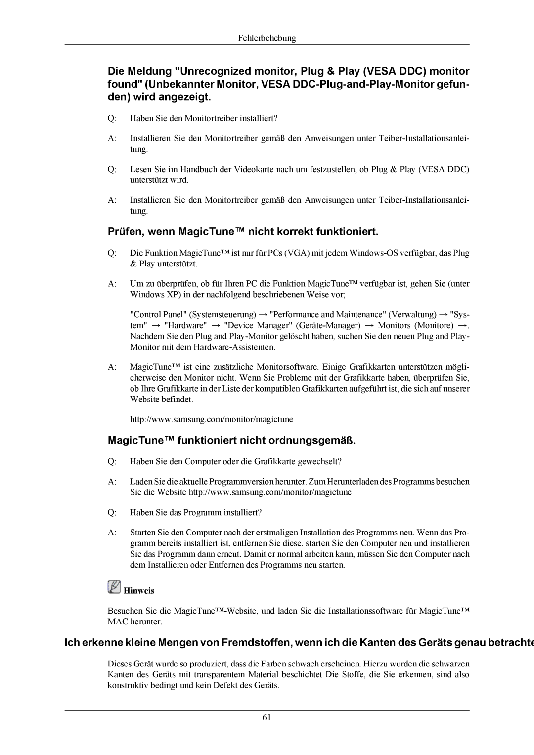 Samsung LS22TWHSUV/EN manual Prüfen, wenn MagicTune nicht korrekt funktioniert, MagicTune funktioniert nicht ordnungsgemäß 