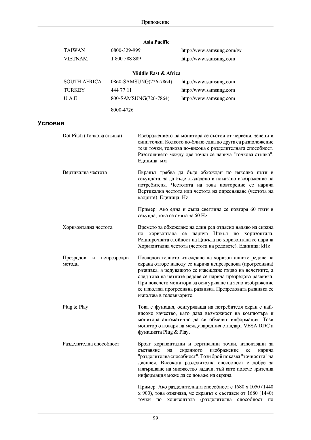 Samsung LS19TWHSUV/EN, LS20TWHSUV/EN, LS22TWHSUV/EN manual Условия, Middle East & Africa 