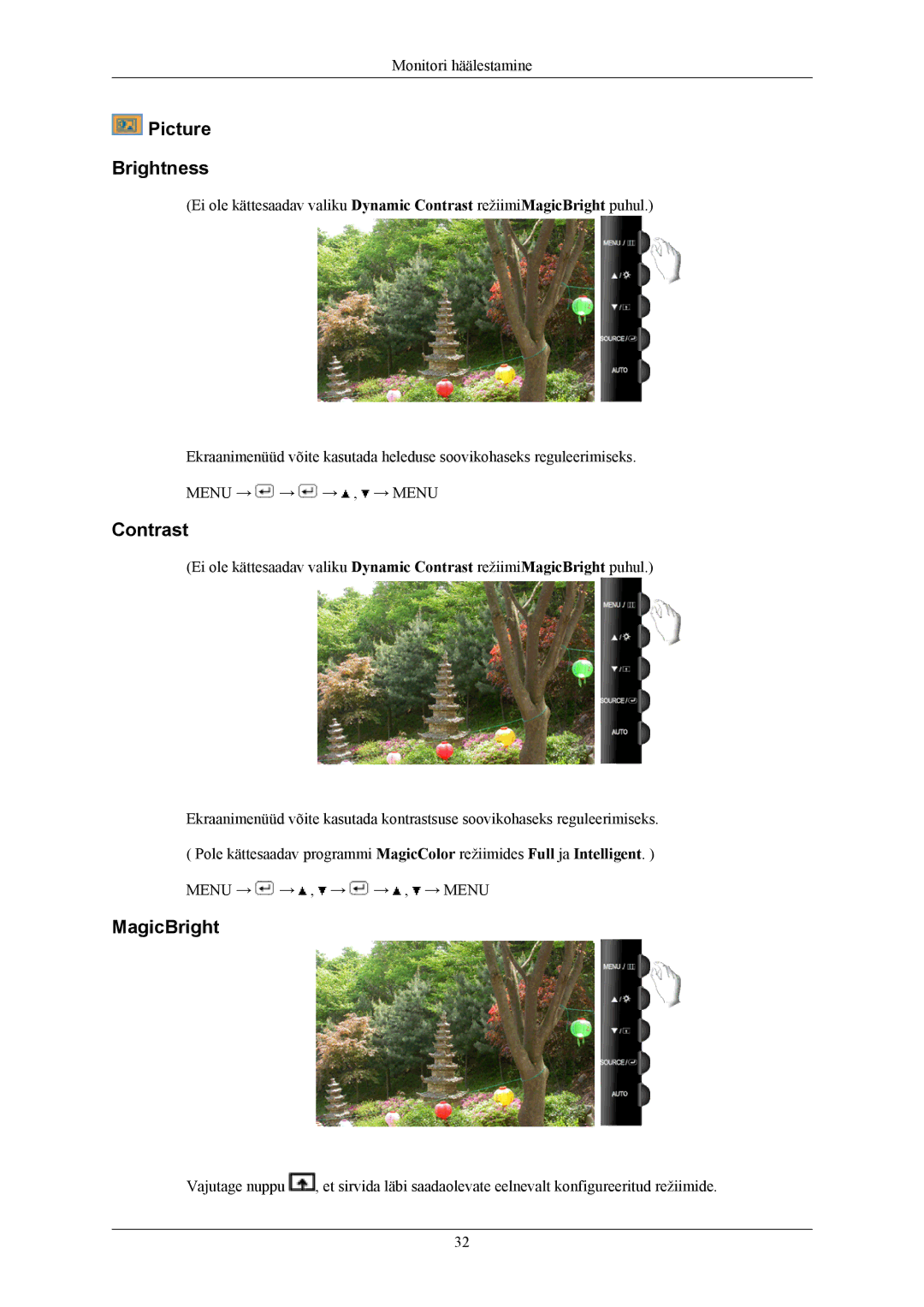 Samsung LS20TWHSUV/EN, LS19TWHSUV/EN, LS22TWHSUV/EN manual Picture Brightness, Contrast, MagicBright 