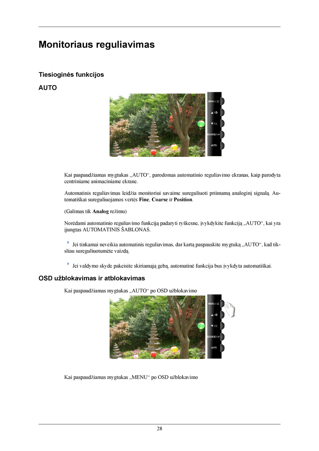 Samsung LS22TWHSUV/EN, LS20TWHSUV/EN Monitoriaus reguliavimas, Tiesioginės funkcijos, OSD užblokavimas ir atblokavimas 