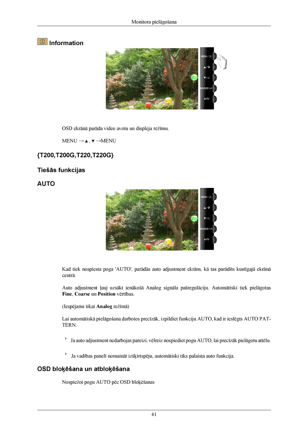 Samsung LS20TWHSUV/EN, LS19TWHSUV/EN, LS22TWHSUV/EN manual Information, T200,T200G,T220,T220G Tiešās funkcijas 