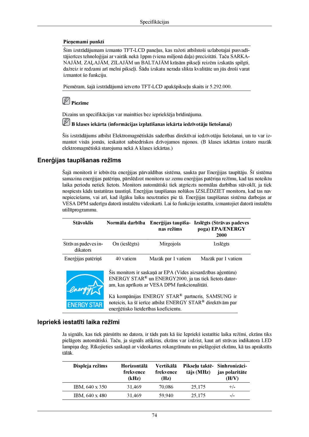 Samsung LS20TWHSUV/EN, LS19TWHSUV/EN, LS22TWHSUV/EN manual Enerģijas taupīšanas režīms 