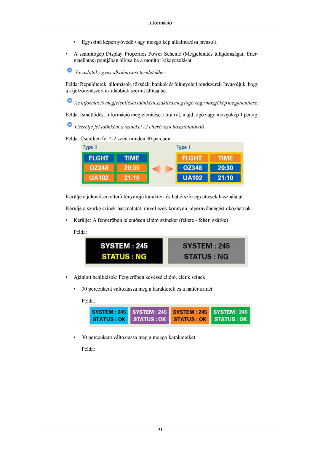 Samsung LS22TWHSUV/EN, LS20TWHSUV/EN, LS19TWHSUV/EN manual Javaslatok egyes alkalmazási területekhez 