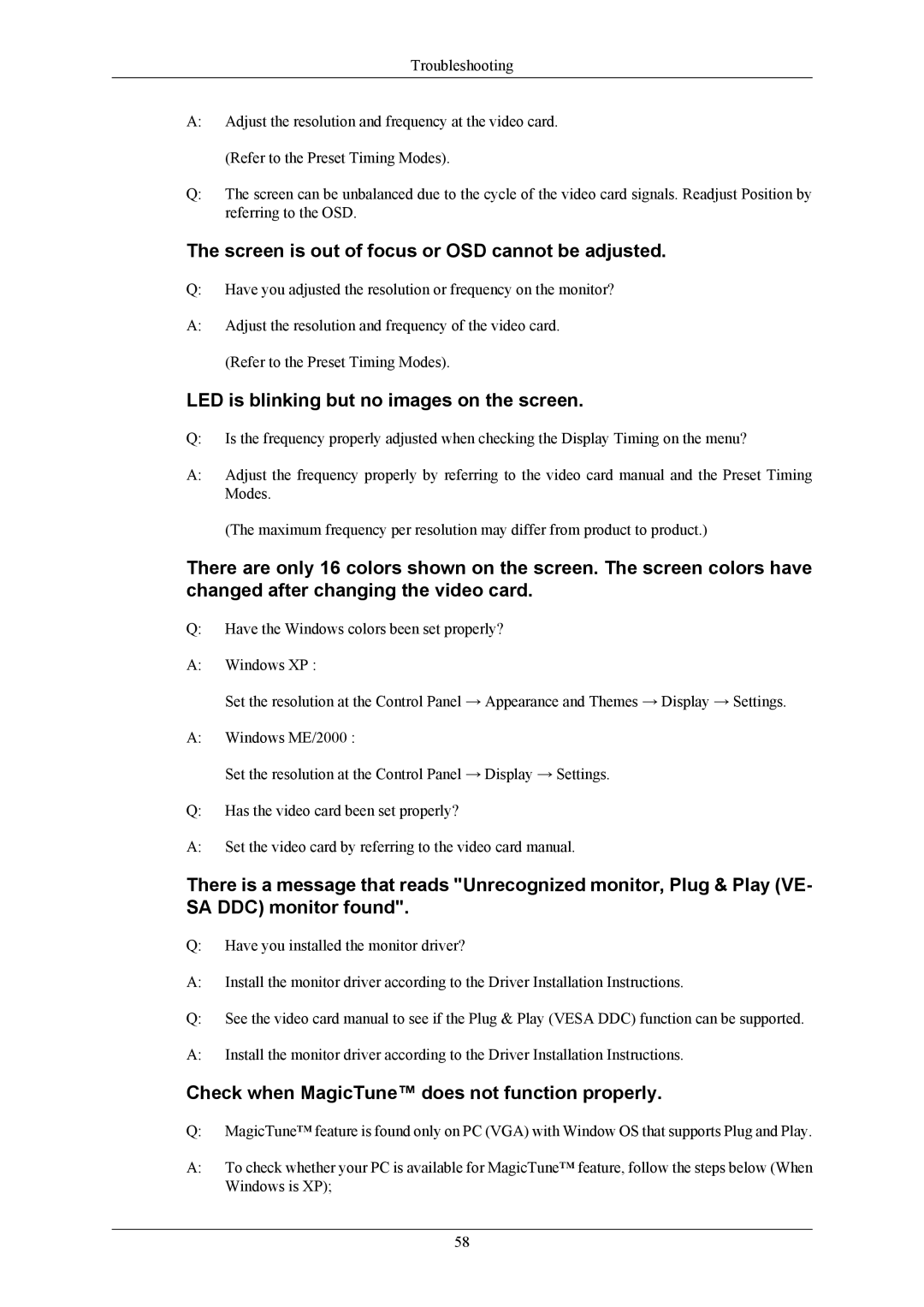 Samsung LS22TWGSX2SCI manual Screen is out of focus or OSD cannot be adjusted, LED is blinking but no images on the screen 