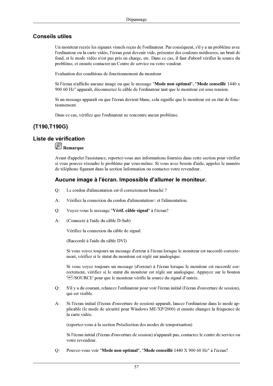 Samsung LS20TWHSUV/EN, LS22TWHSUV/EN manual Conseils utiles, T190,T190G Liste de vérification 