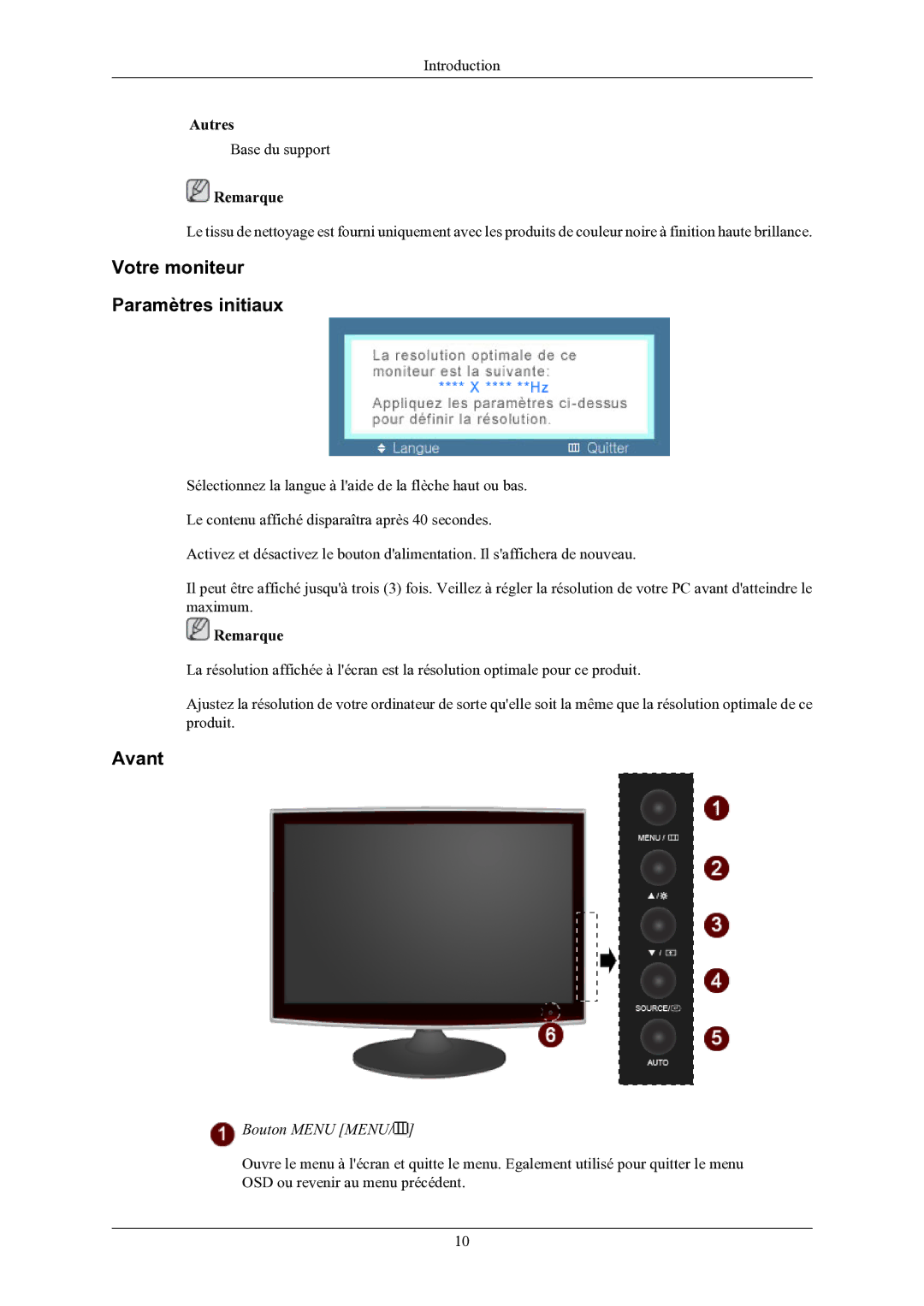 Samsung LS22TWHSUV/EN, LS20TWHSUV/EN manual Votre moniteur Paramètres initiaux, Avant 