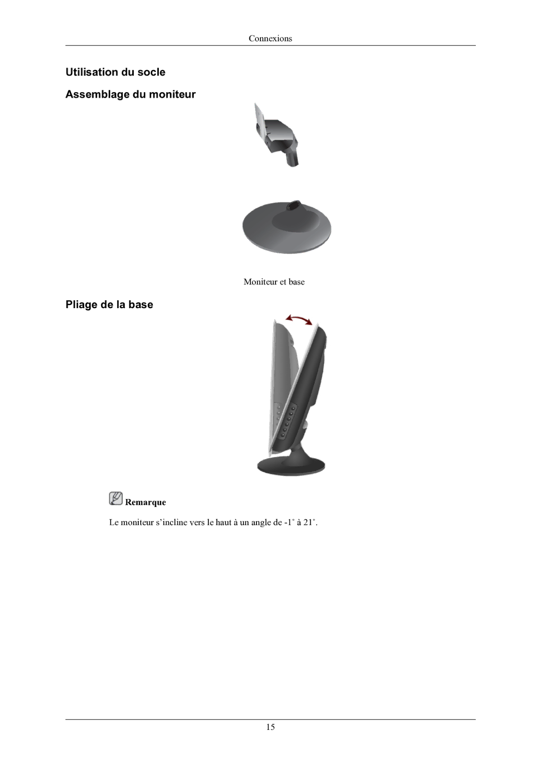 Samsung LS20TWHSUV/EN, LS22TWHSUV/EN manual Utilisation du socle Assemblage du moniteur, Pliage de la base 