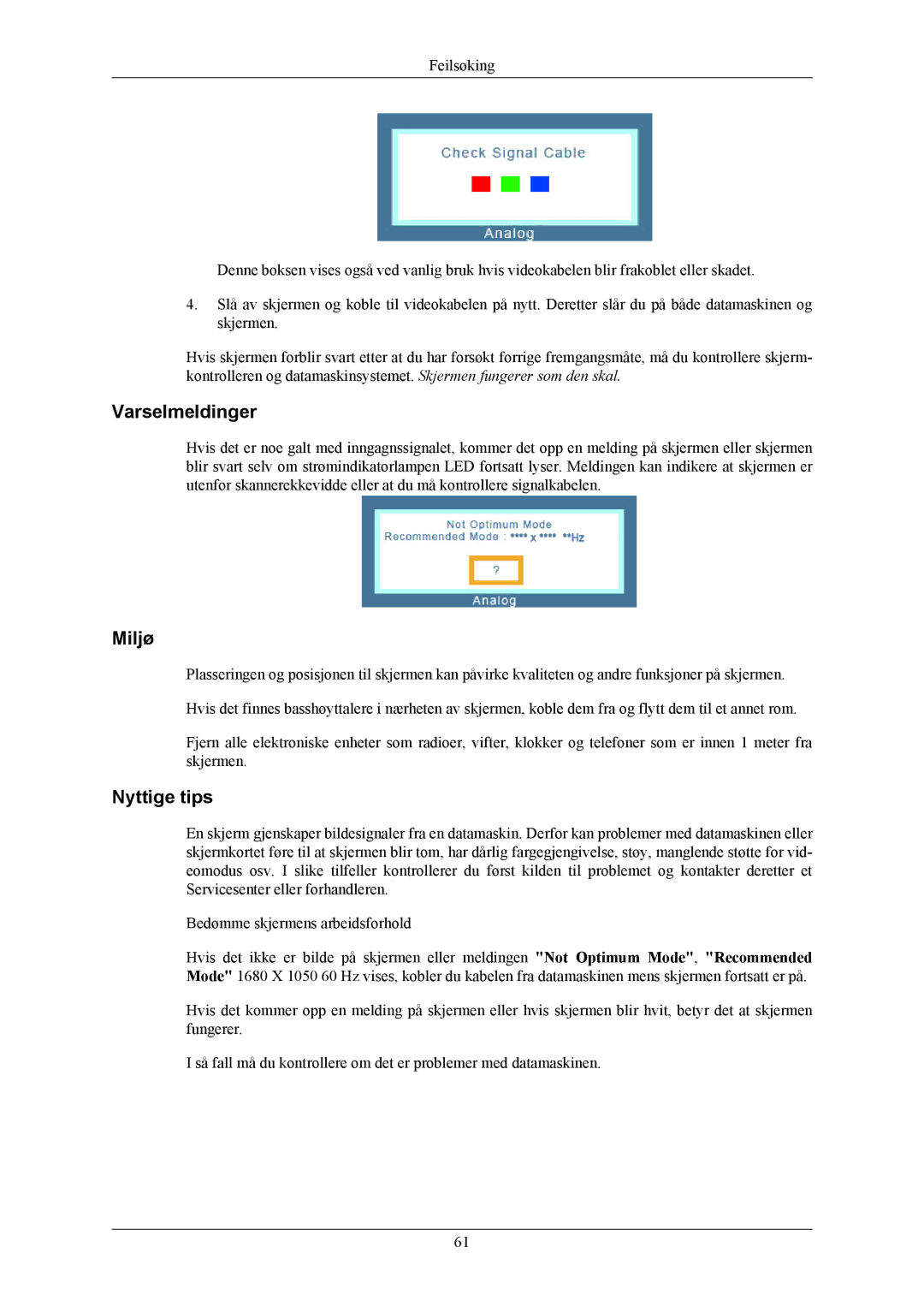 Samsung LS20TWHSUV/EN, LS22TWHSUV/EN manual Varselmeldinger 