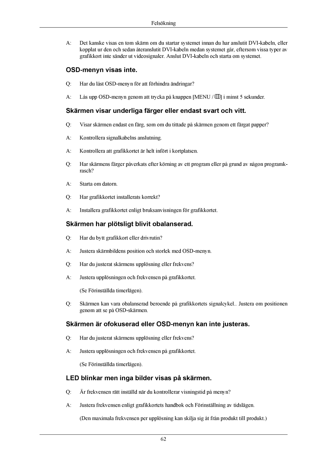 Samsung LS20TWHSUV/EN, LS22TWHSUV/EN manual OSD-menyn visas inte 