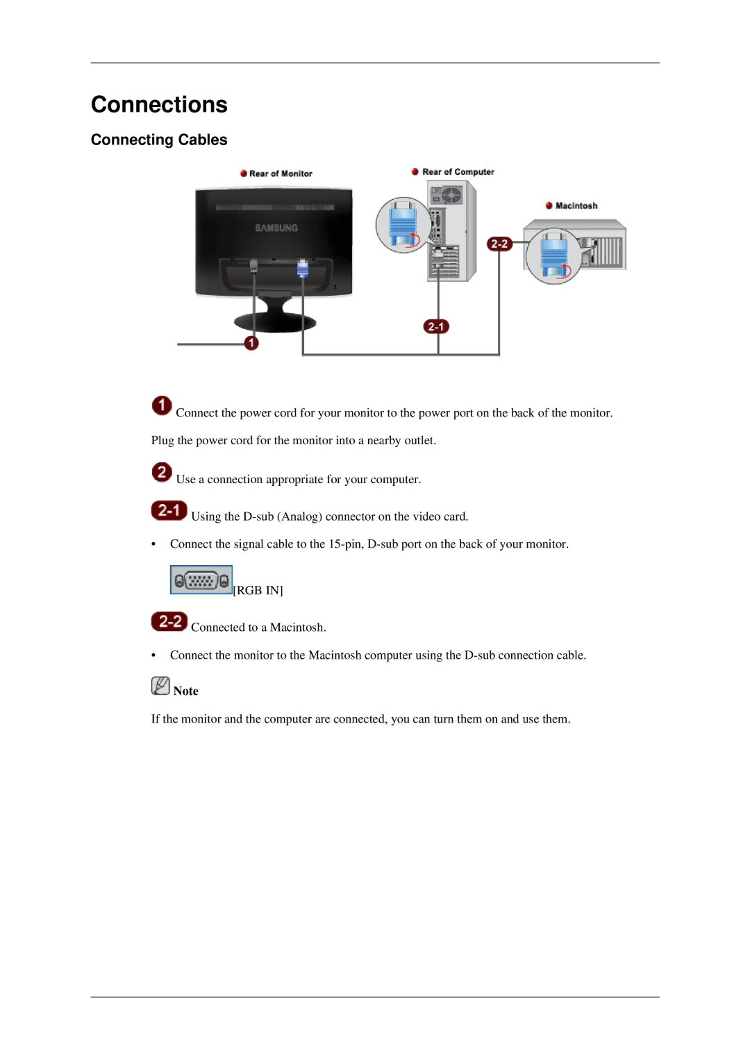 Samsung LS22TWUSU/CI, LS20TWUSX/CI, LS20TWASU/CI, LS22TWASV/CI, LS20TWUSU/CI, LS20TWUSV/CI manual Connections, Connecting Cables 