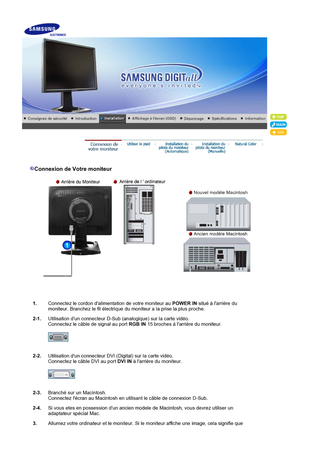 Samsung LS21BRBAS/EDC manual Connexion de Votre moniteur 