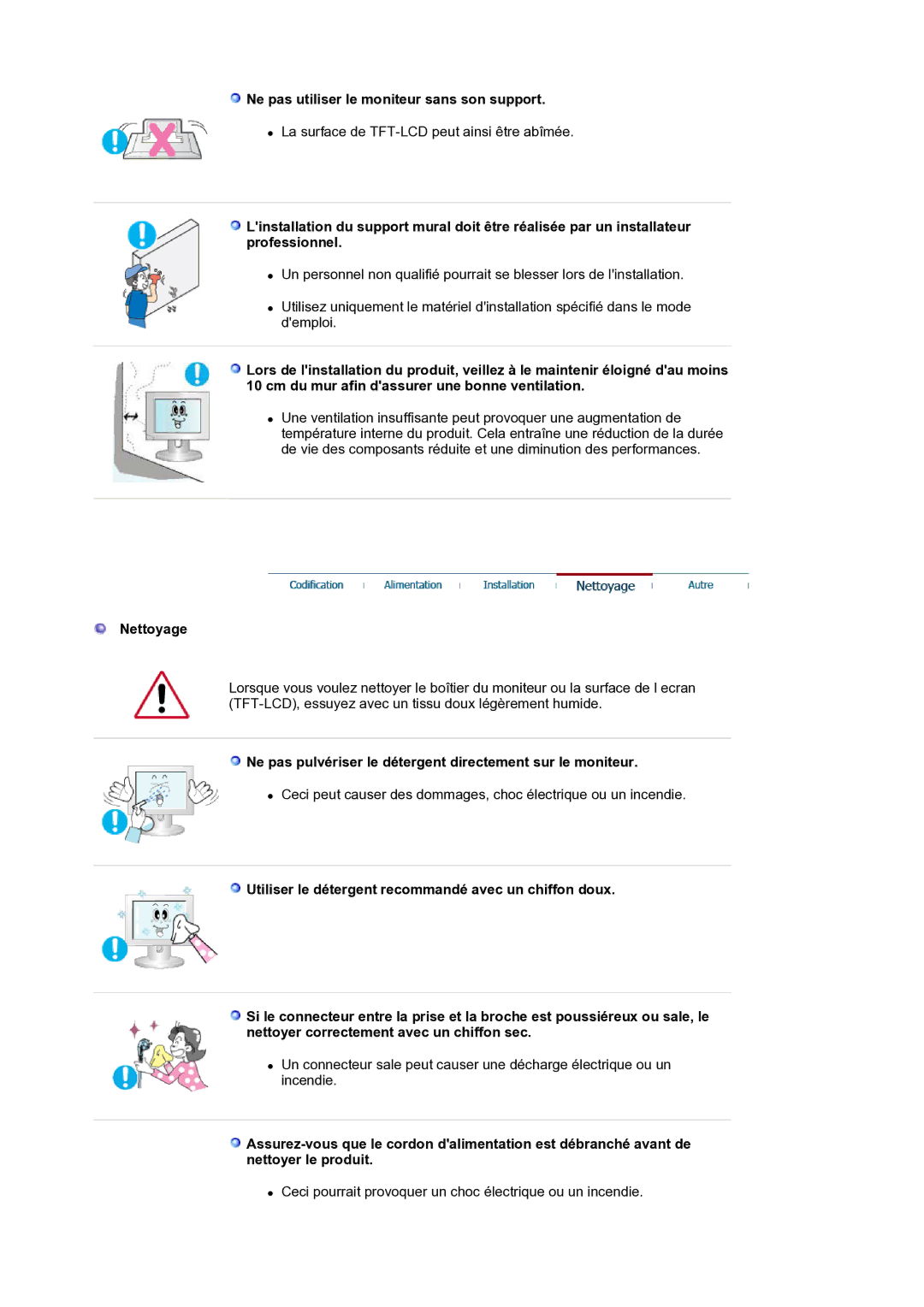 Samsung LS21BRBAS/EDC manual Ne pas utiliser le moniteur sans son support, Nettoyage 