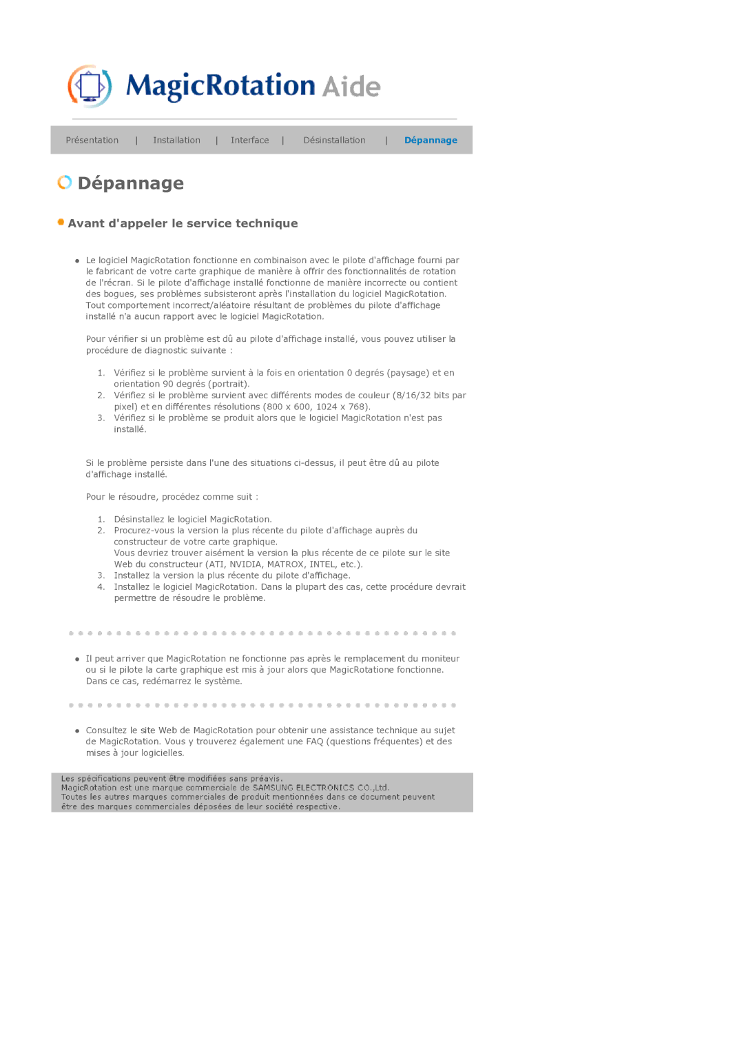 Samsung LS21BRBAS/EDC manual Dépannage 