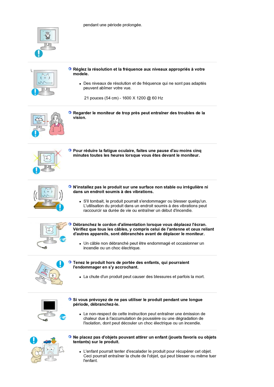 Samsung LS21BRBAS/EDC manual Pendant une période prolongée 