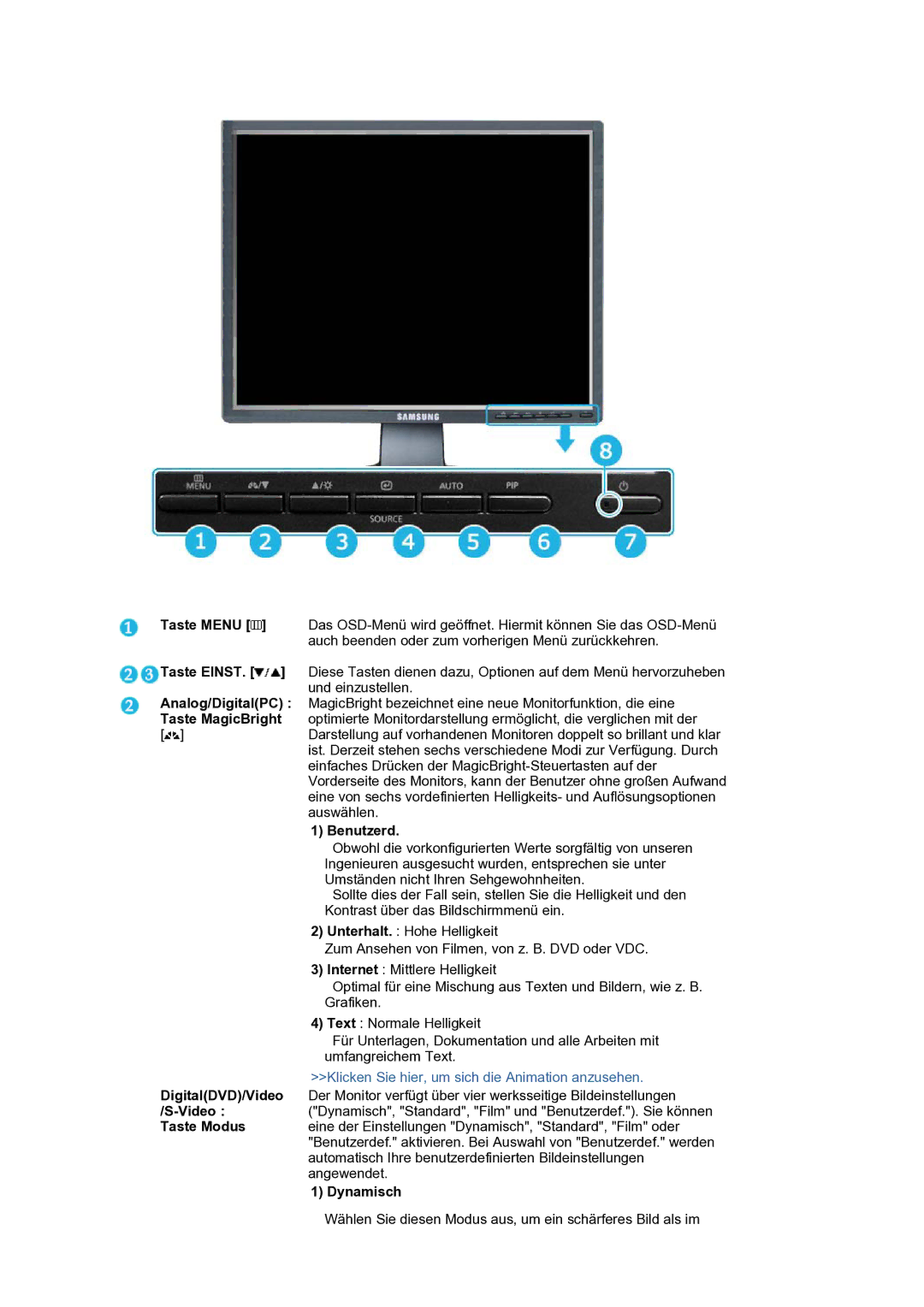 Samsung LS21BRBAS/EDC manual Benutzerd, Dynamisch 