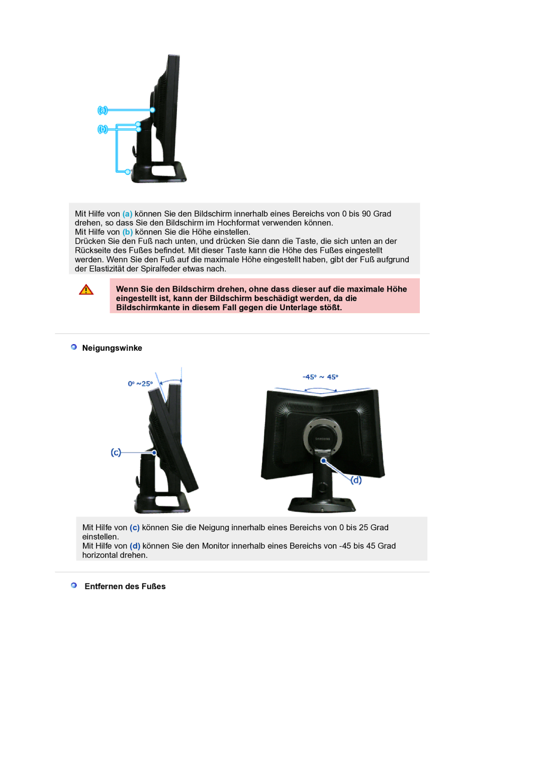 Samsung LS21BRBAS/EDC manual Entfernen des Fußes 