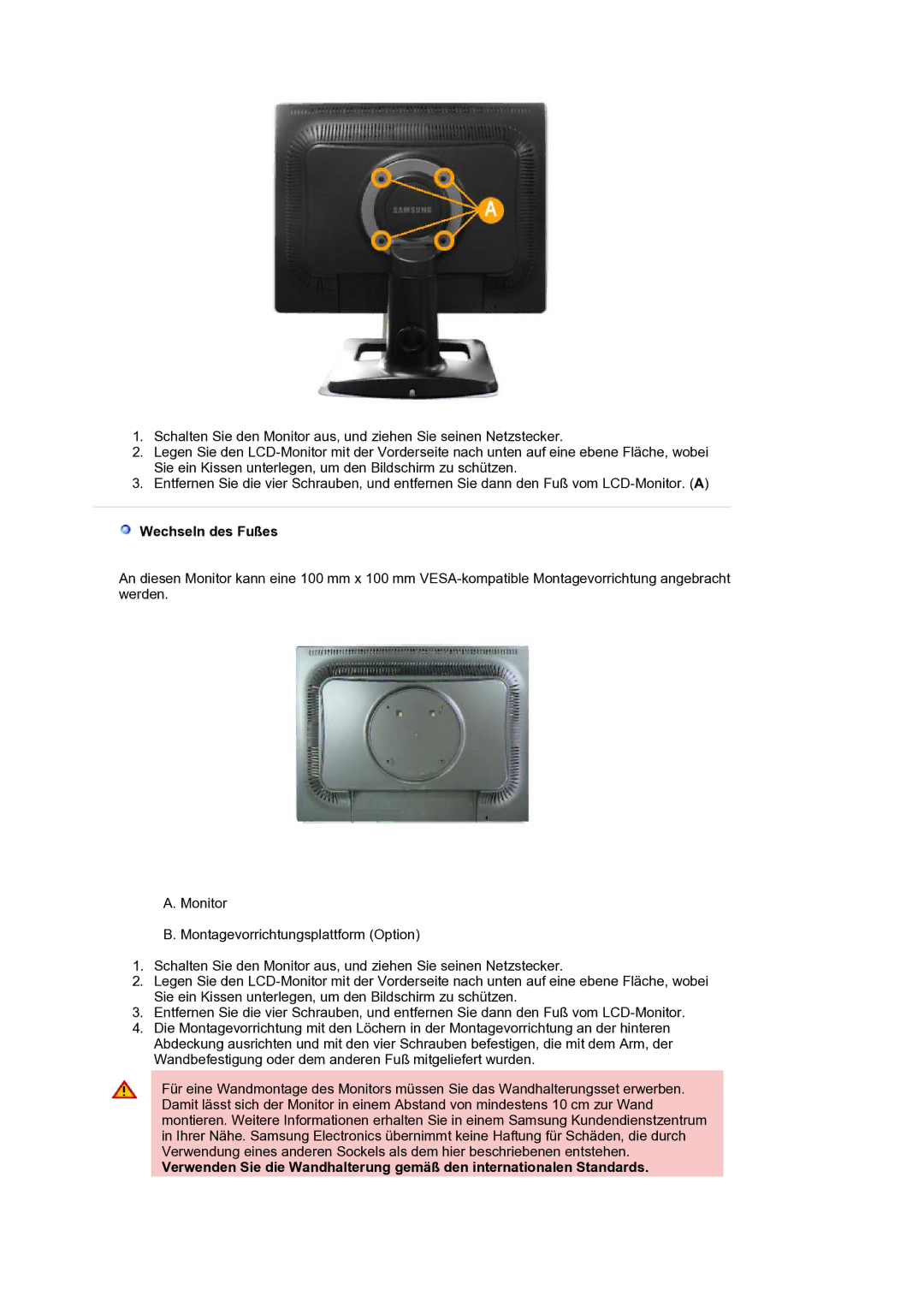 Samsung LS21BRBAS/EDC manual Wechseln des Fußes 